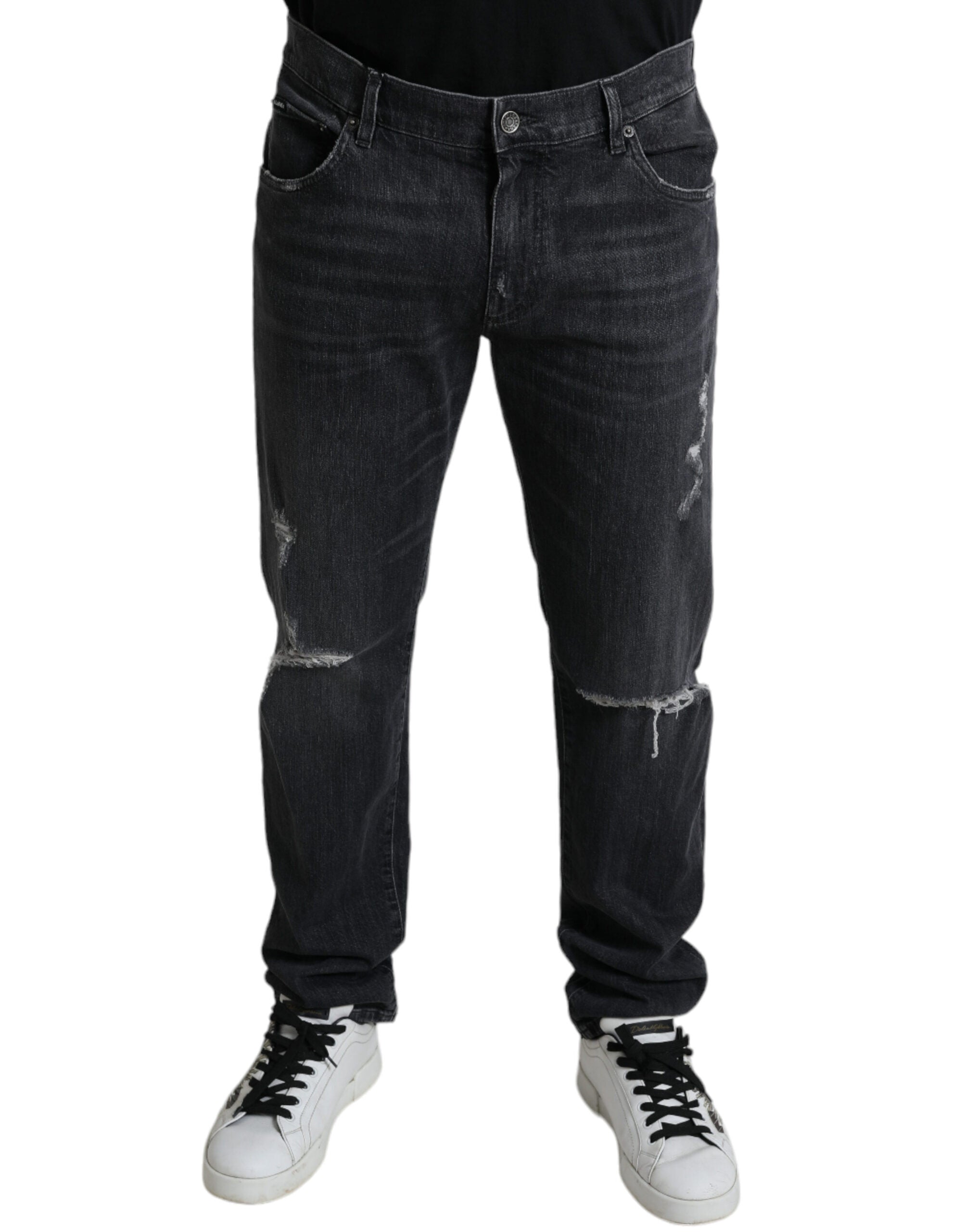 Dolce & Gabbana Grey Tattered Cotton Slim Skinny Denim Jeans - DEA STILOSA MILANO