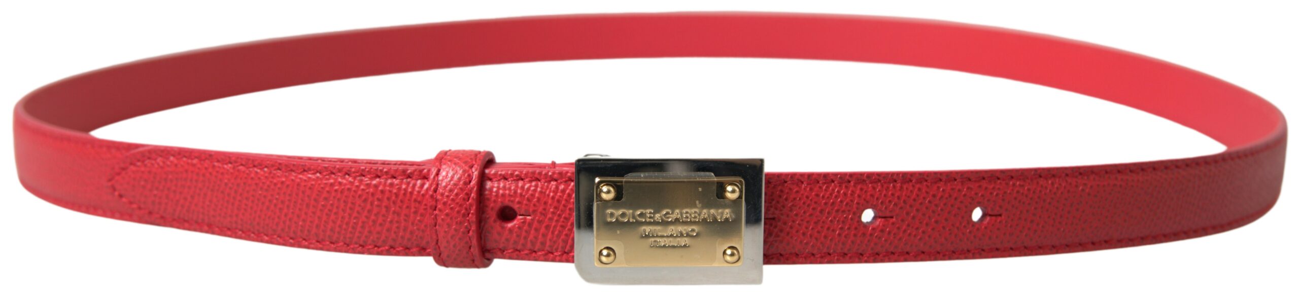 Dolce & Gabbana Red Leather Gold Engraved Metal Buckle Belt - DEA STILOSA MILANO
