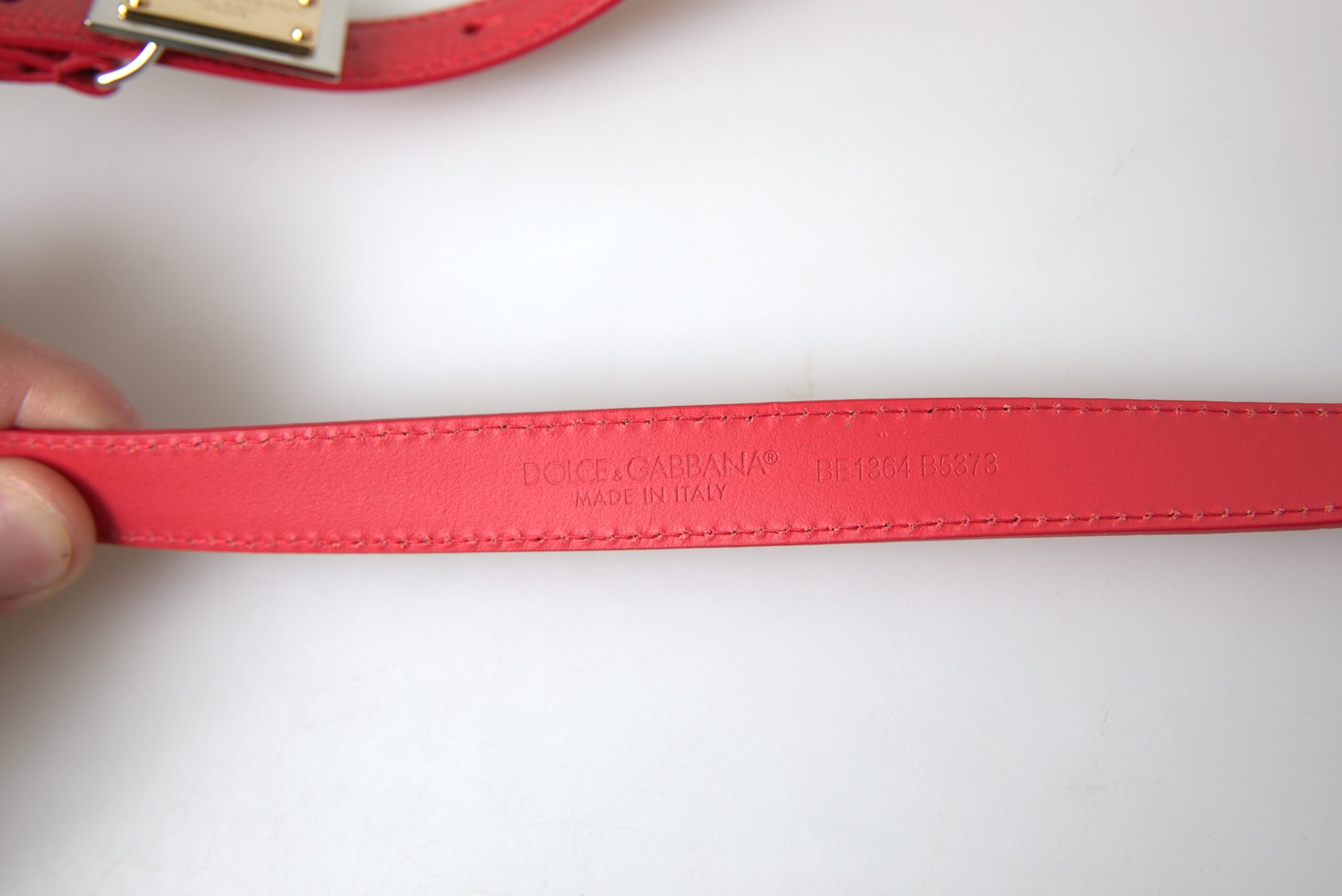 Dolce & Gabbana Red Leather Gold Engraved Metal Buckle Belt - DEA STILOSA MILANO