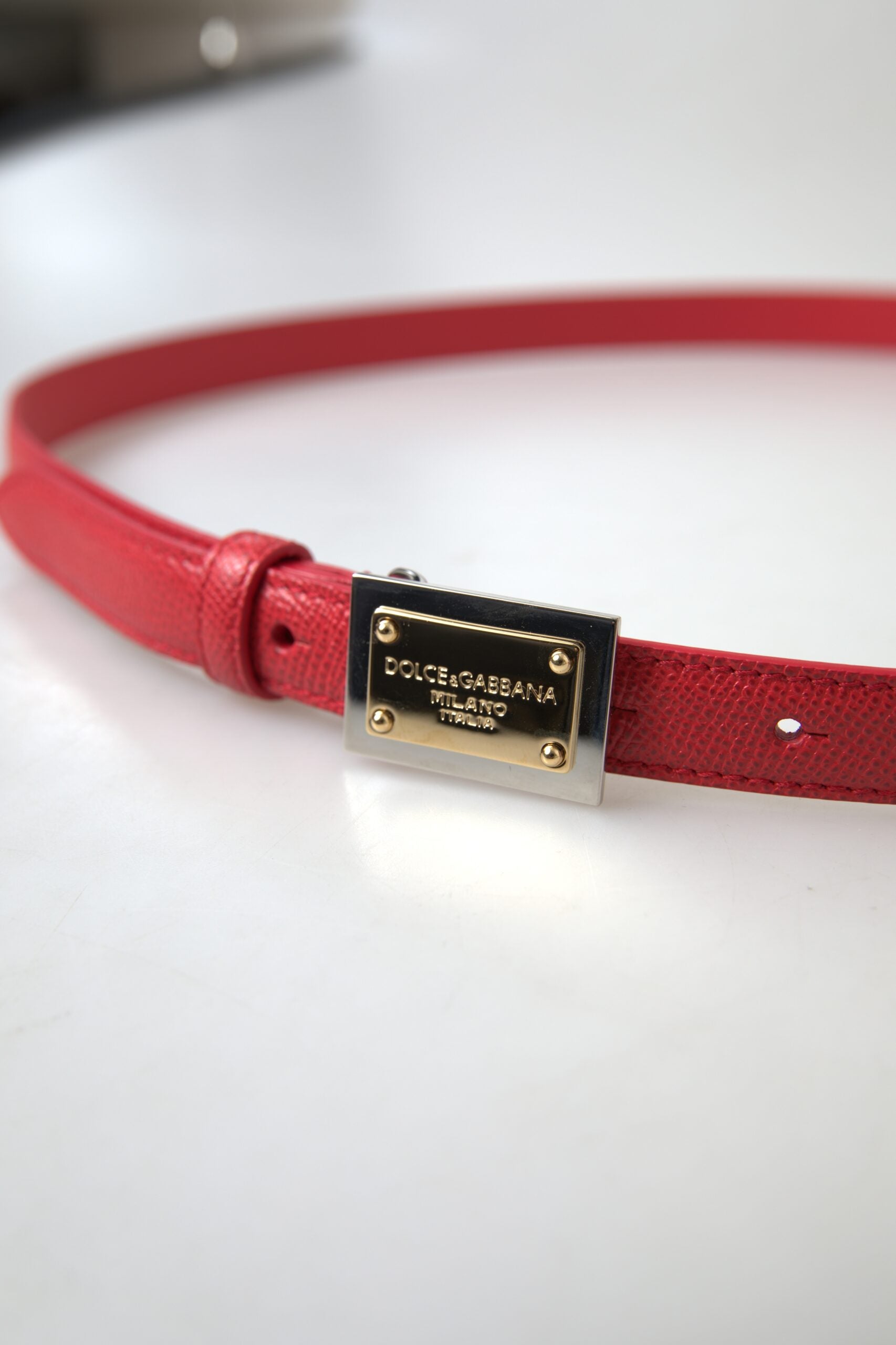 Dolce & Gabbana Red Leather Gold Engraved Metal Buckle Belt - DEA STILOSA MILANO