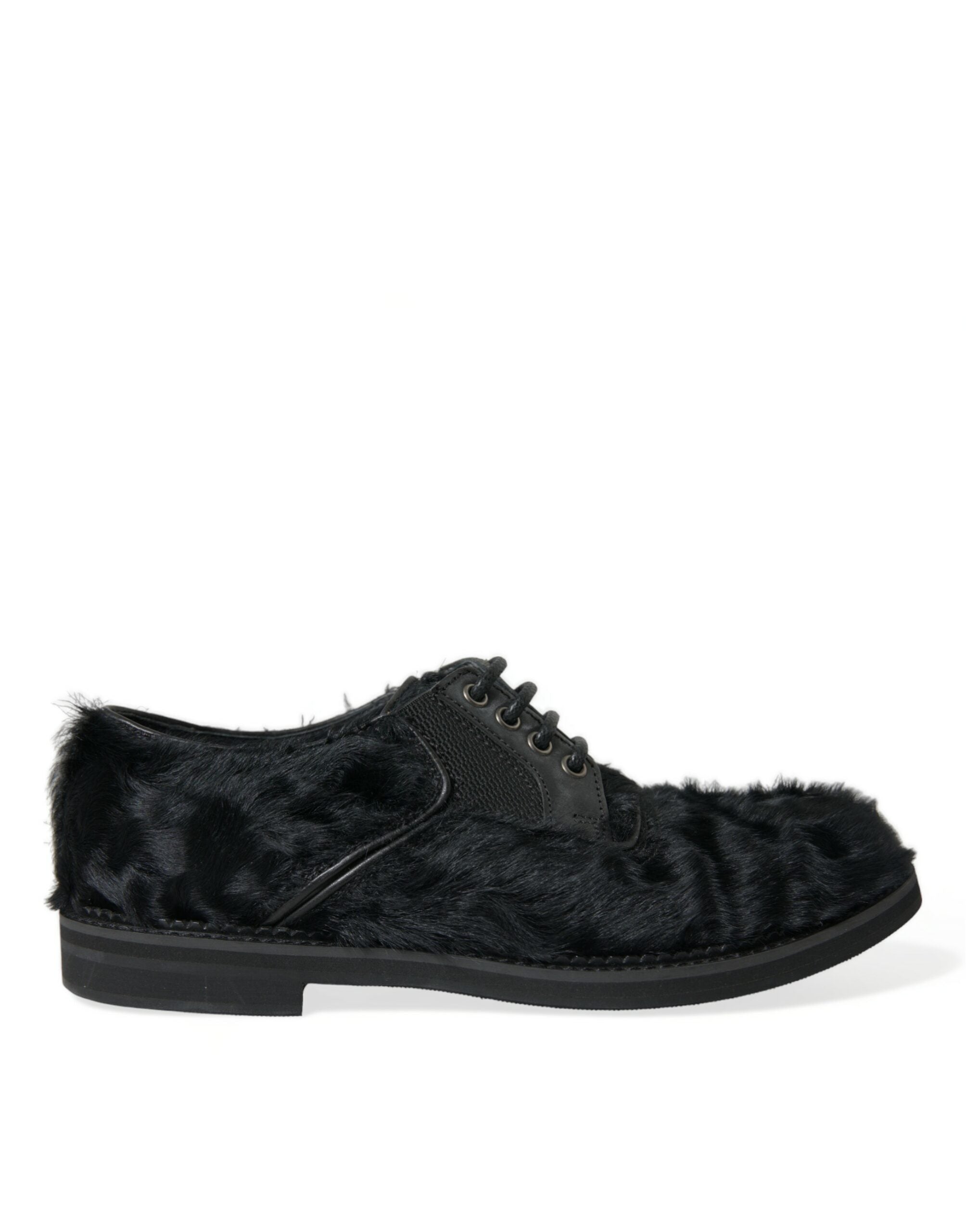 Dolce & Gabbana Black Fur Leather Lace Up Derby Dress Shoes - DEA STILOSA MILANO