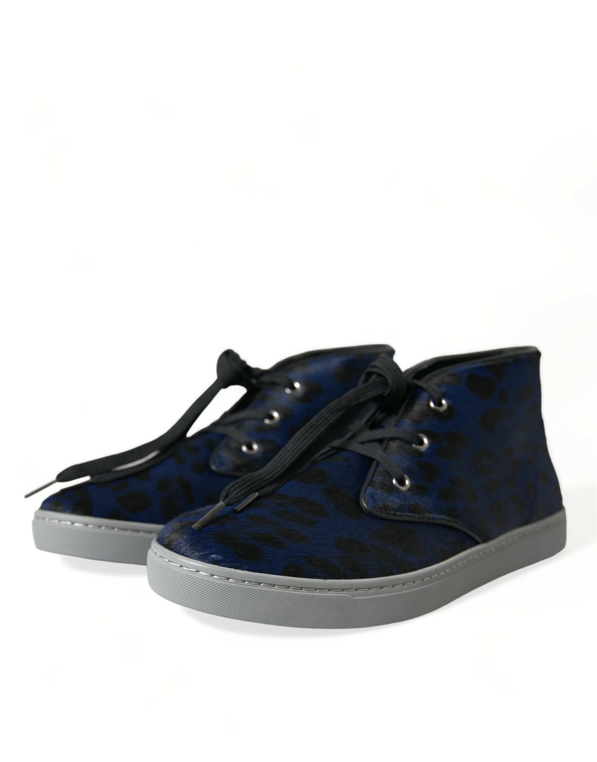 Dolce & Gabbana Blue Calfskin Leopard Mid Top Sneakers Shoes - DEA STILOSA MILANO