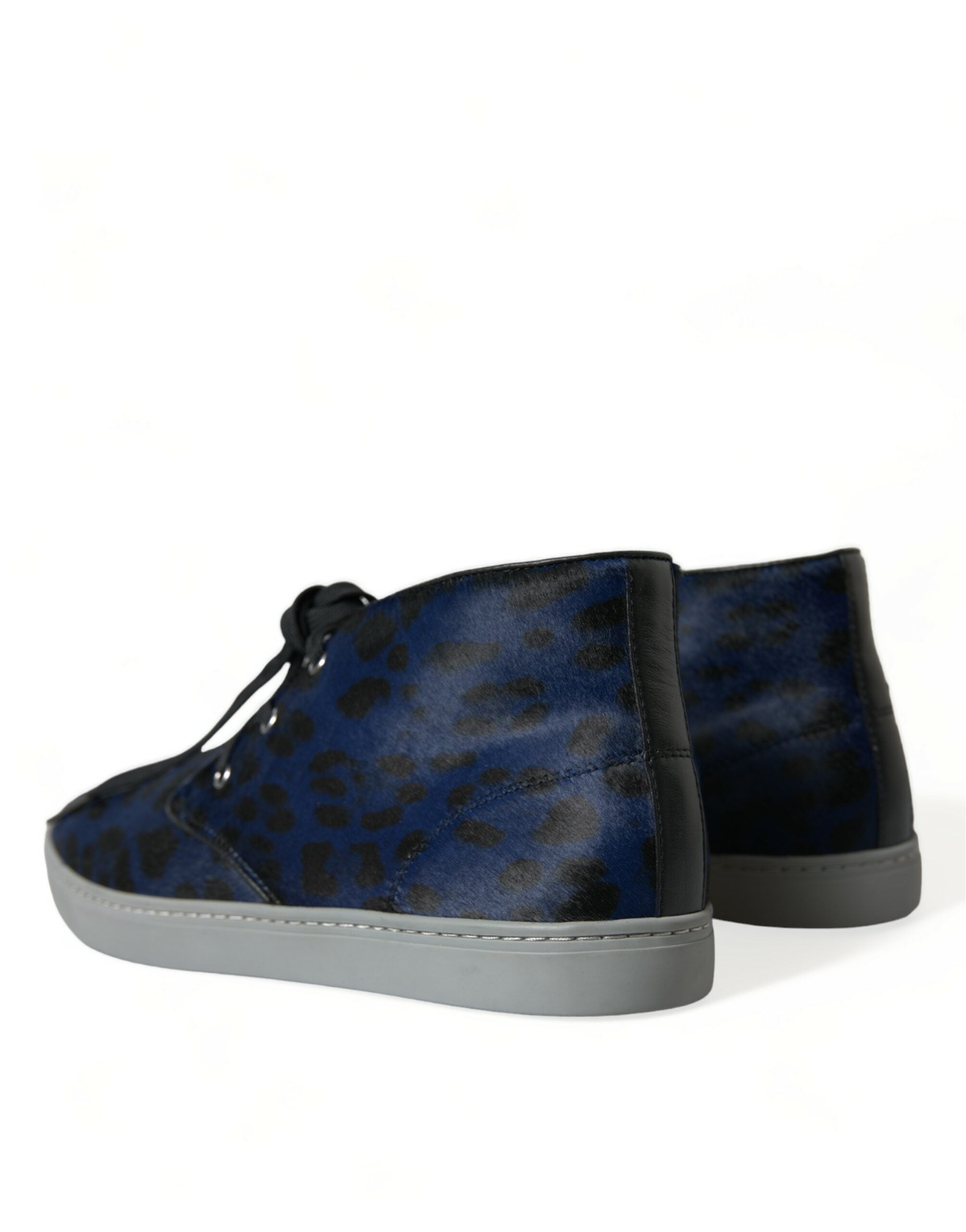 Dolce & Gabbana Blue Calfskin Leopard Mid Top Sneakers Shoes - DEA STILOSA MILANO