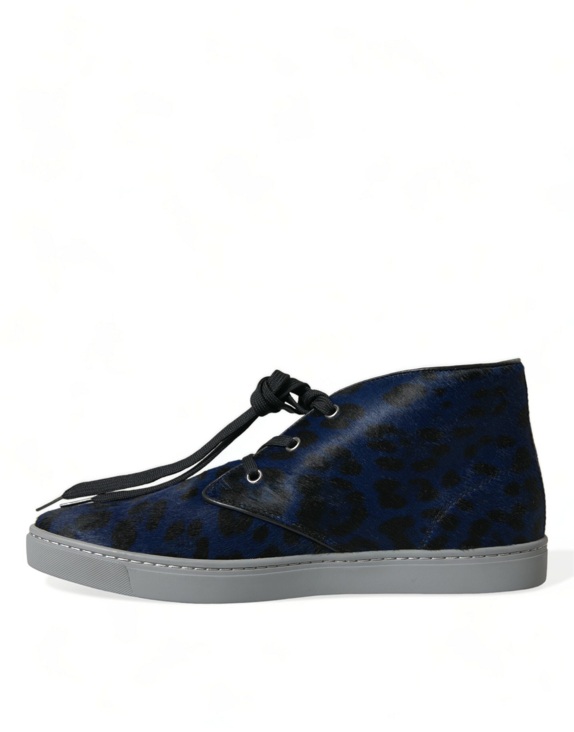 Dolce & Gabbana Blue Calfskin Leopard Mid Top Sneakers Shoes - DEA STILOSA MILANO