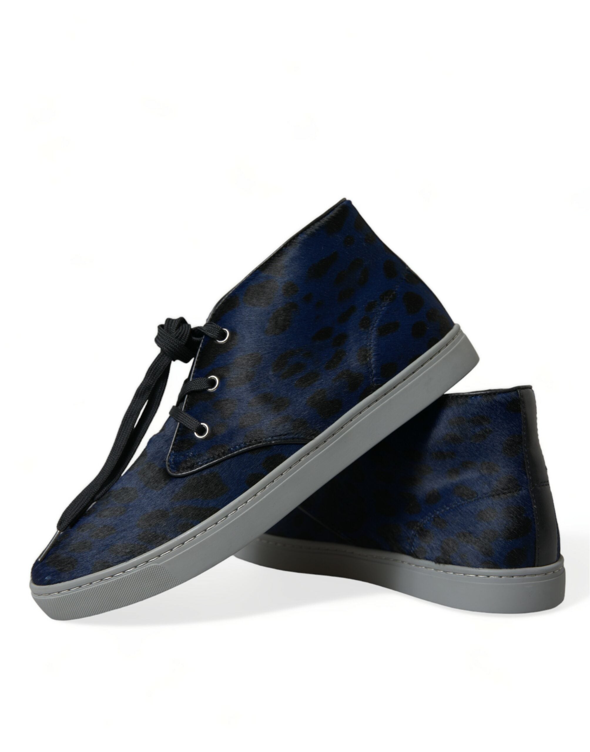 Dolce & Gabbana Blue Calfskin Leopard Mid Top Sneakers Shoes - DEA STILOSA MILANO