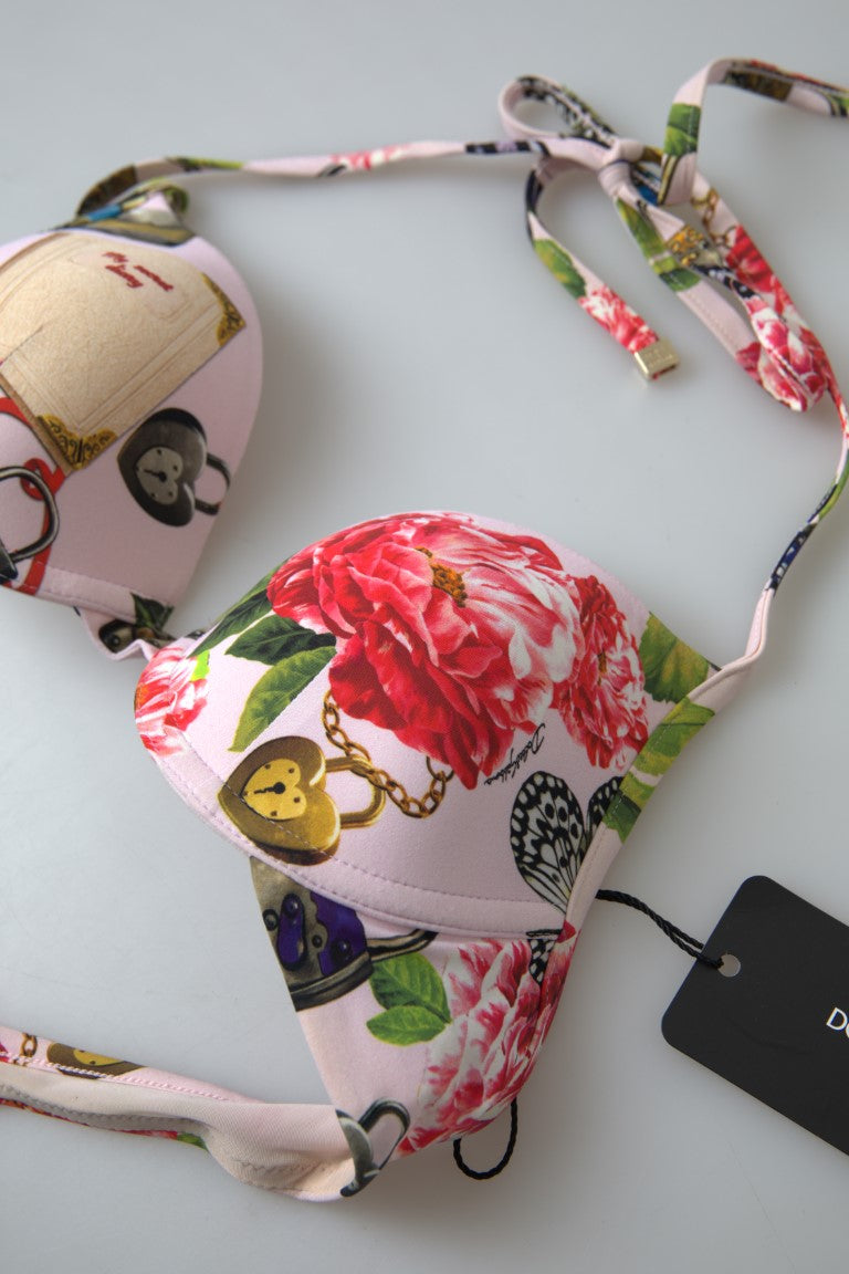 Dolce & Gabbana Pink Floral Halter Beachwear Swimwear Bikini Top - DEA STILOSA MILANO