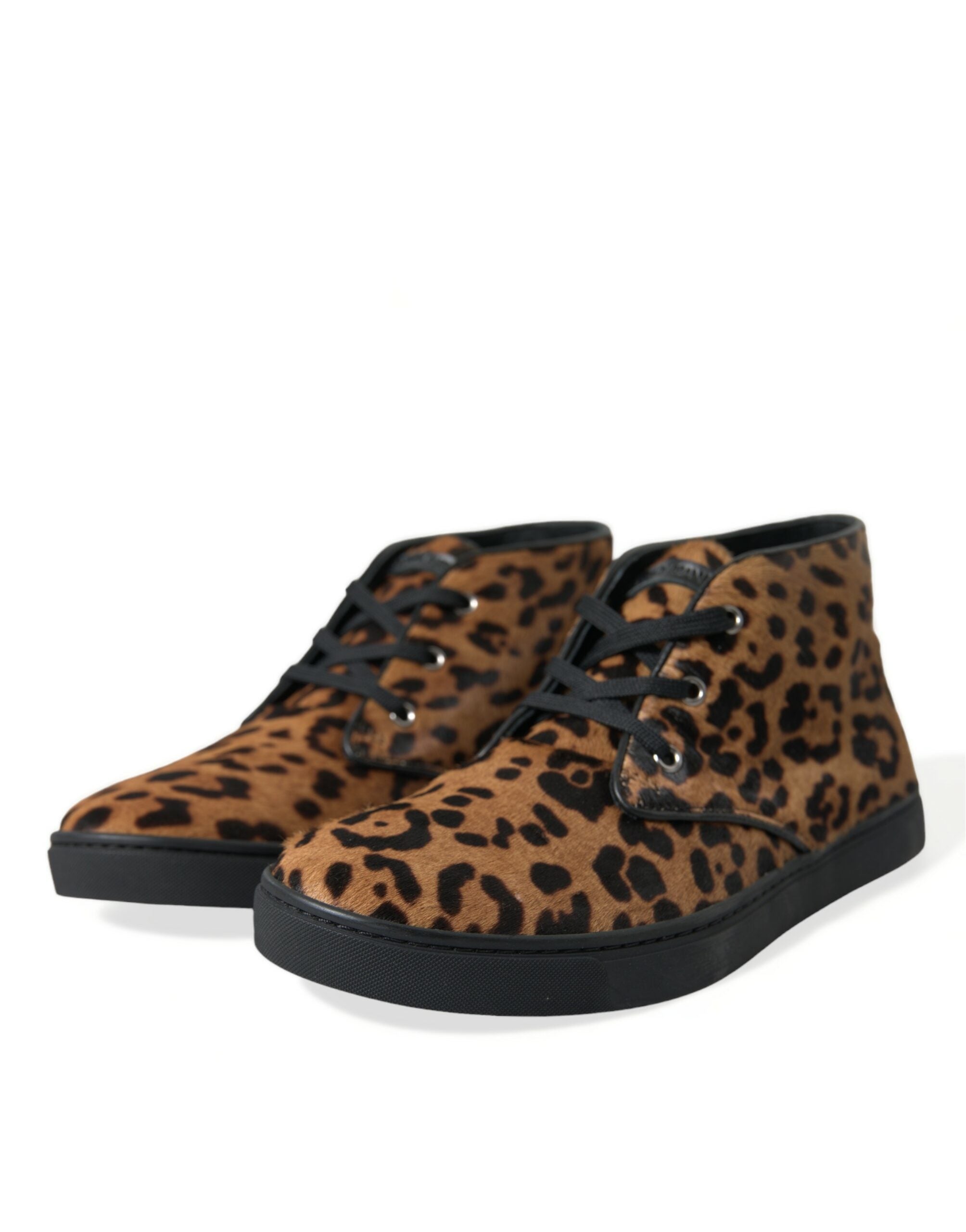 Dolce & Gabbana Brown Leopard Pony Hair Leather Sneakers Shoes - DEA STILOSA MILANO