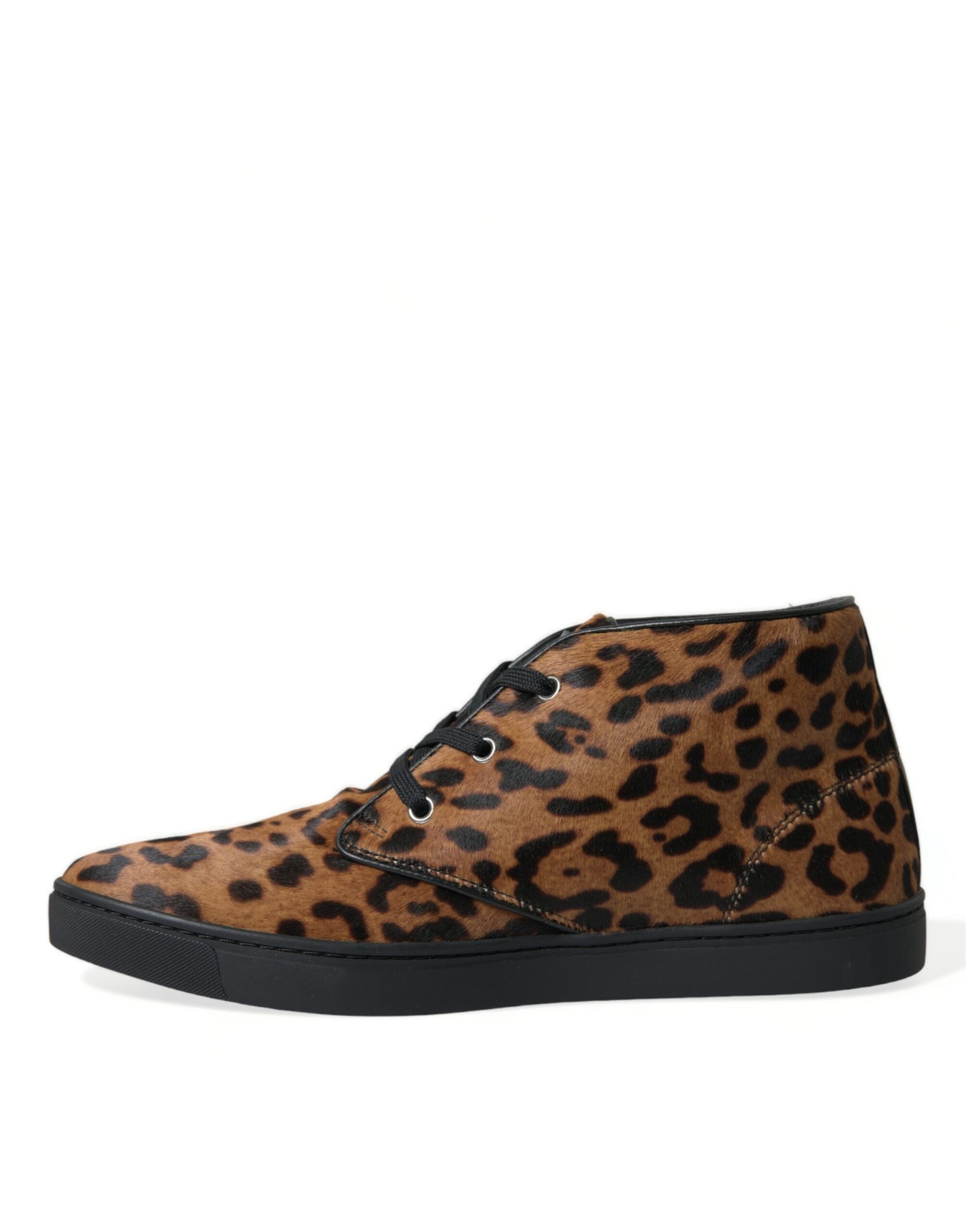 Dolce & Gabbana Brown Leopard Pony Hair Leather Sneakers Shoes - DEA STILOSA MILANO