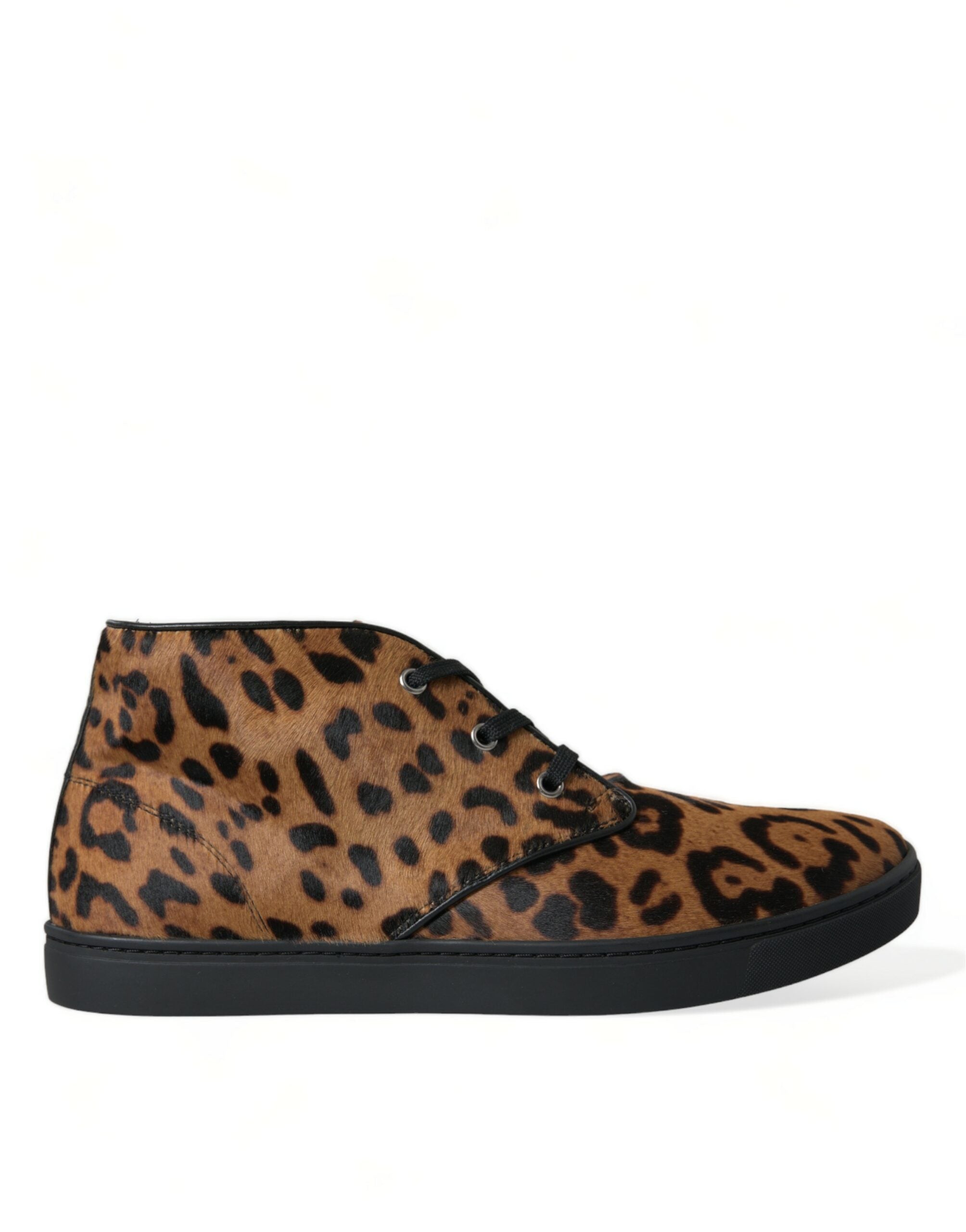 Dolce & Gabbana Brown Leopard Pony Hair Leather Sneakers Shoes - DEA STILOSA MILANO