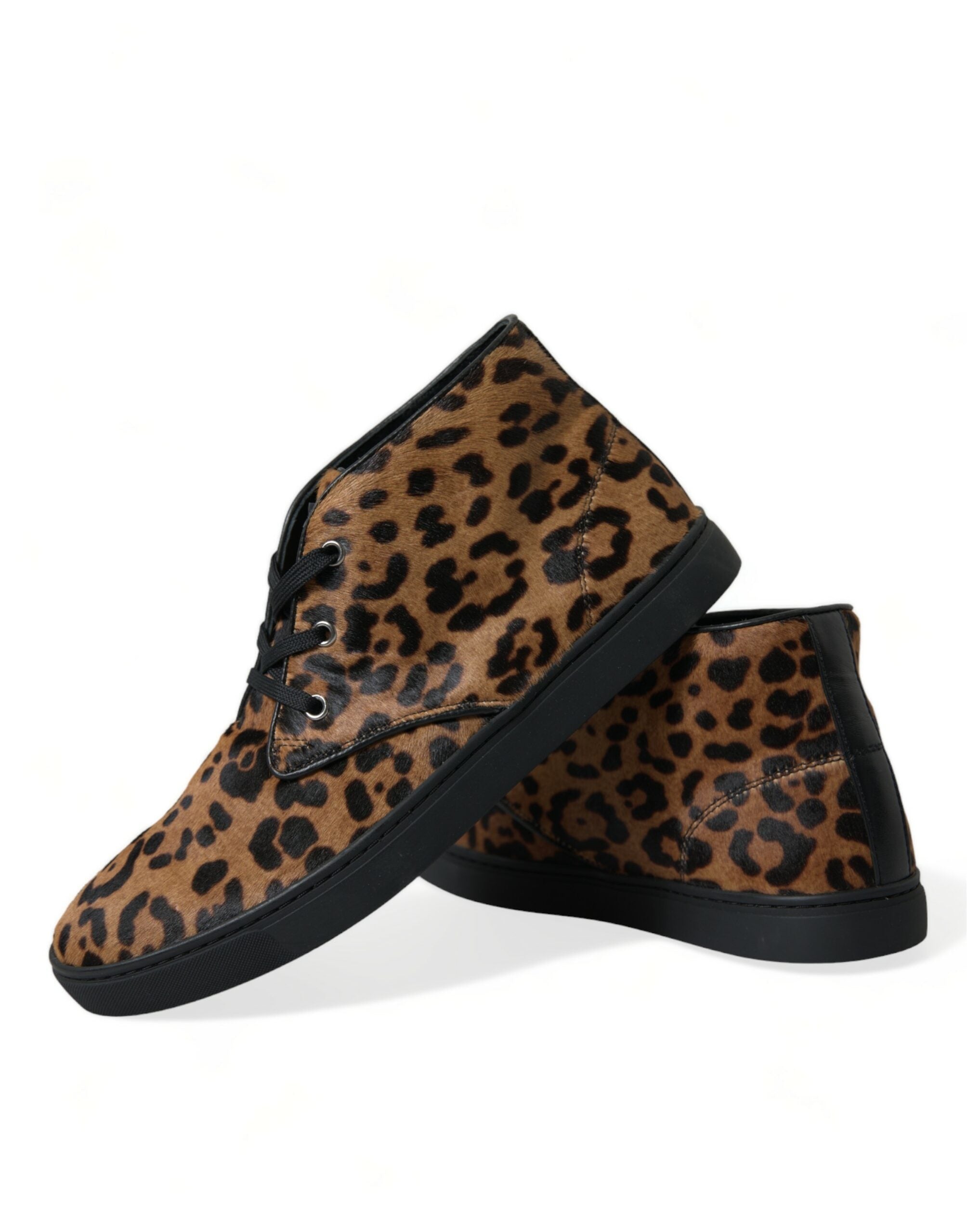 Dolce & Gabbana Brown Leopard Pony Hair Leather Sneakers Shoes - DEA STILOSA MILANO
