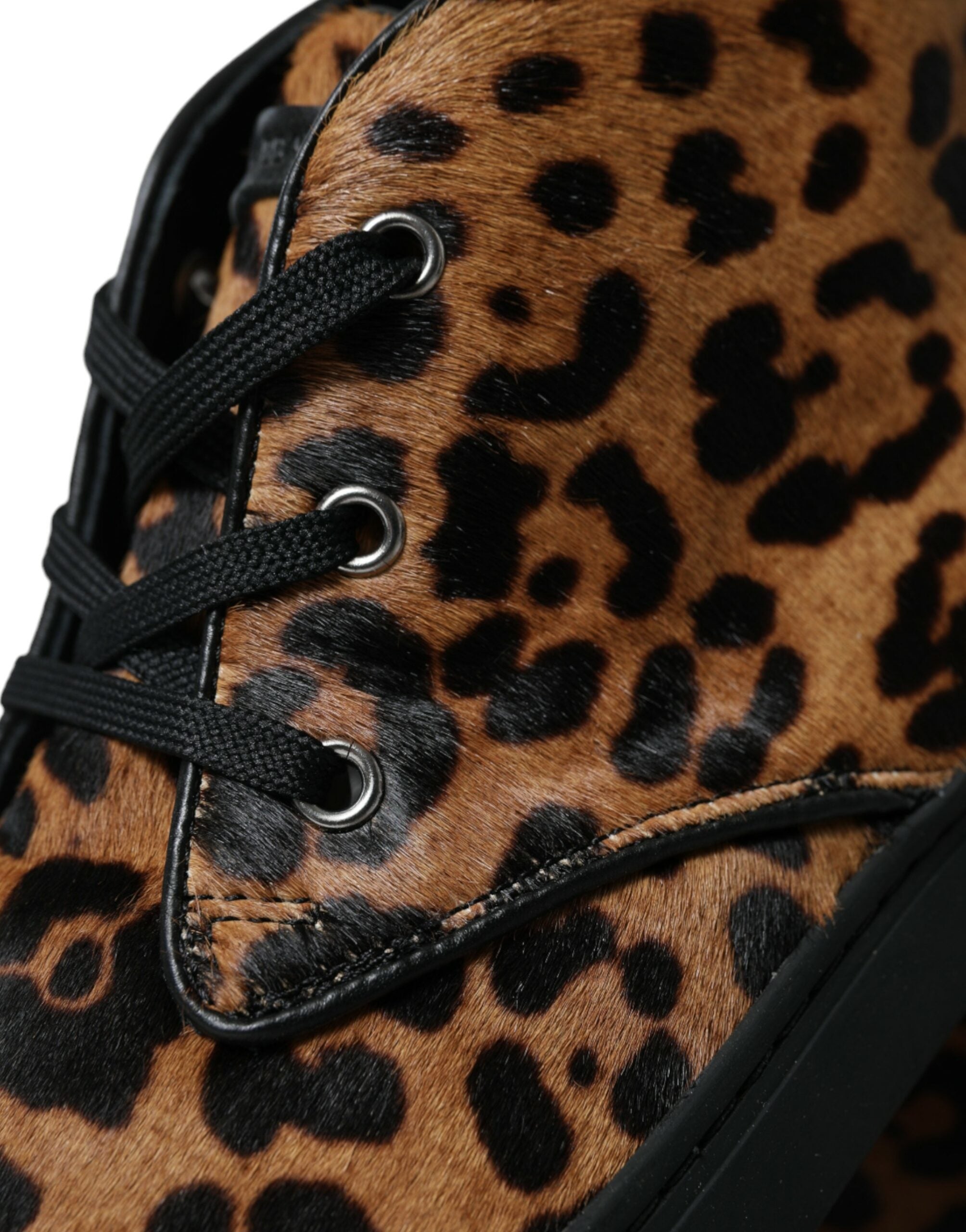 Dolce & Gabbana Brown Leopard Pony Hair Leather Sneakers Shoes - DEA STILOSA MILANO