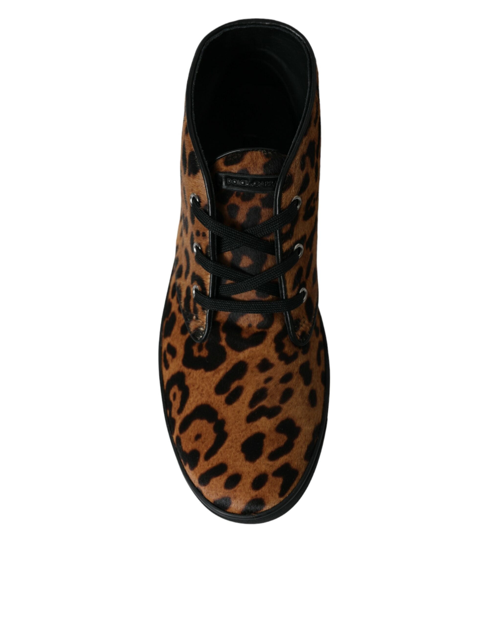 Dolce & Gabbana Brown Leopard Pony Hair Leather Sneakers Shoes - DEA STILOSA MILANO