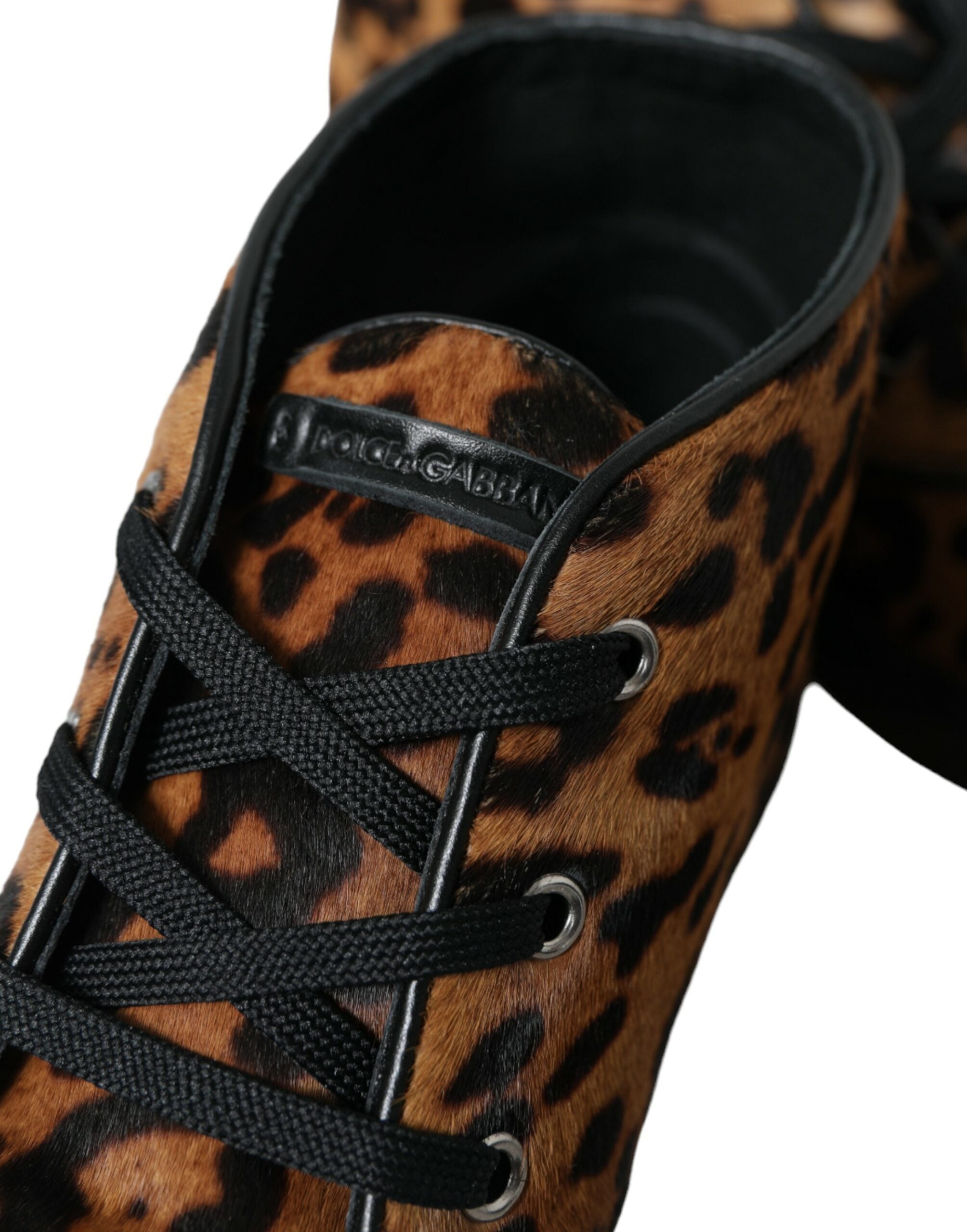 Dolce & Gabbana Brown Leopard Pony Hair Leather Sneakers Shoes - DEA STILOSA MILANO