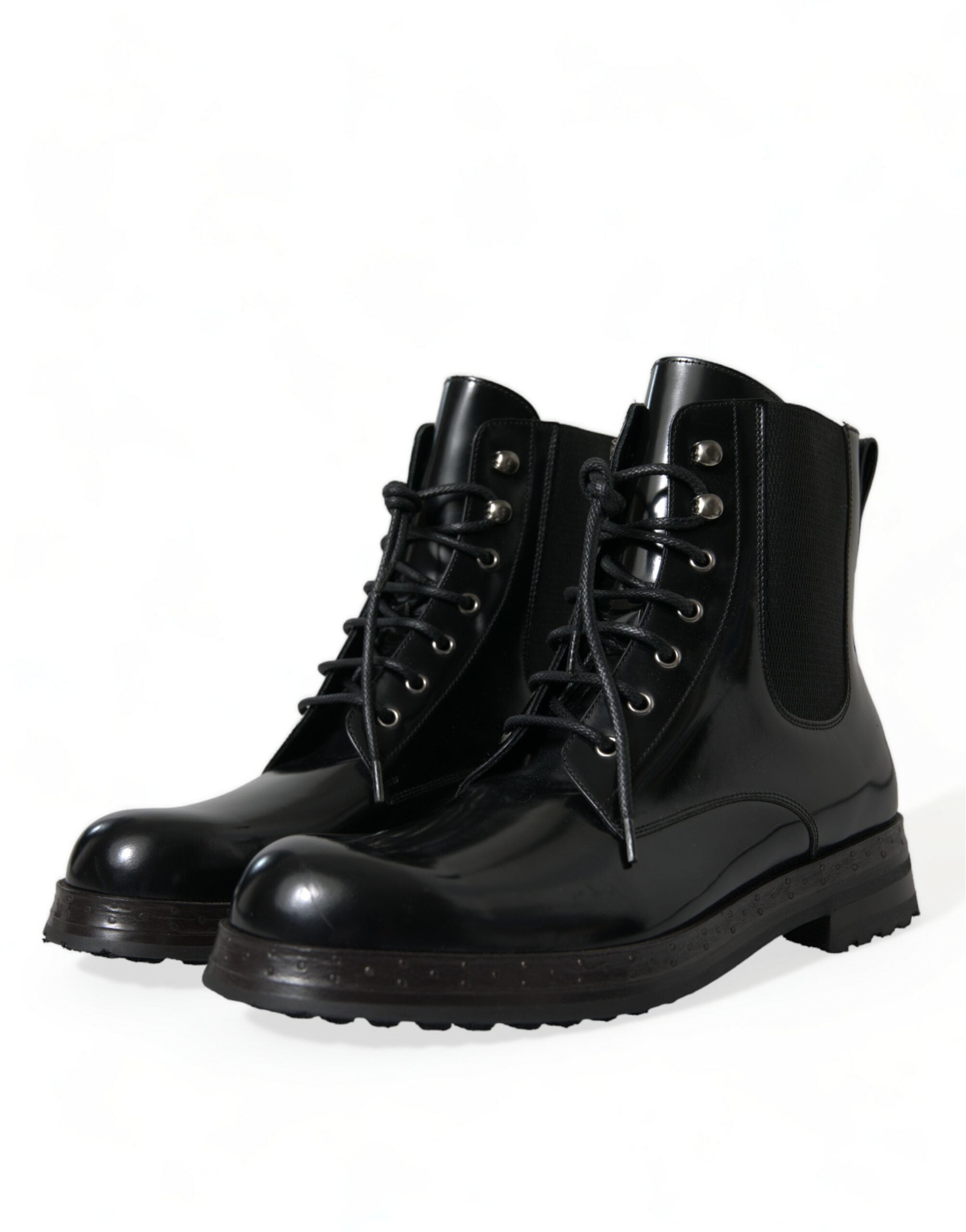 Dolce & Gabbana Black Leather Lace Up Mid Calf Boots Shoes - DEA STILOSA MILANO