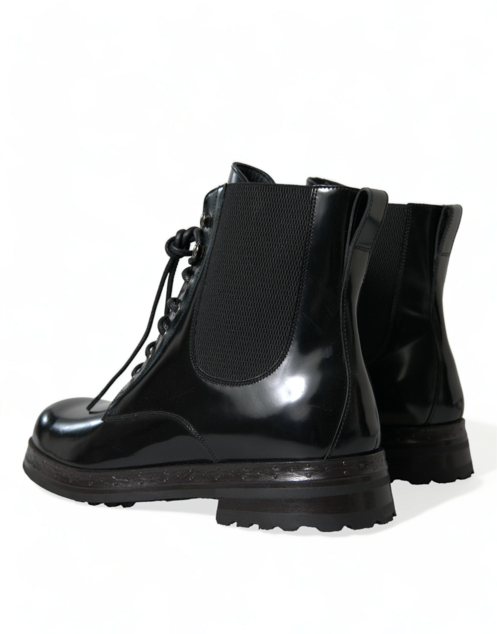 Dolce & Gabbana Black Leather Lace Up Mid Calf Boots Shoes - DEA STILOSA MILANO