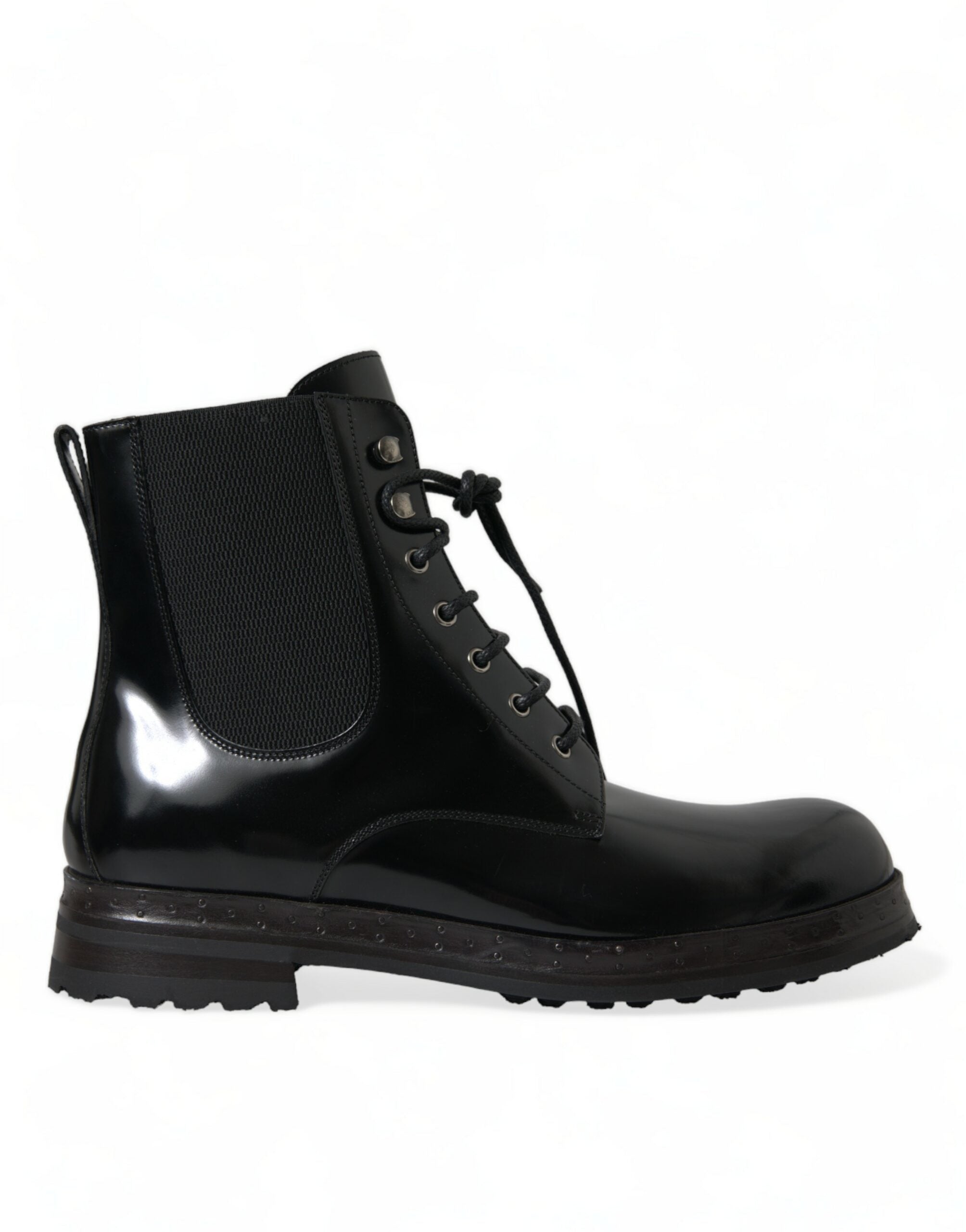 Dolce & Gabbana Black Leather Lace Up Mid Calf Boots Shoes - DEA STILOSA MILANO
