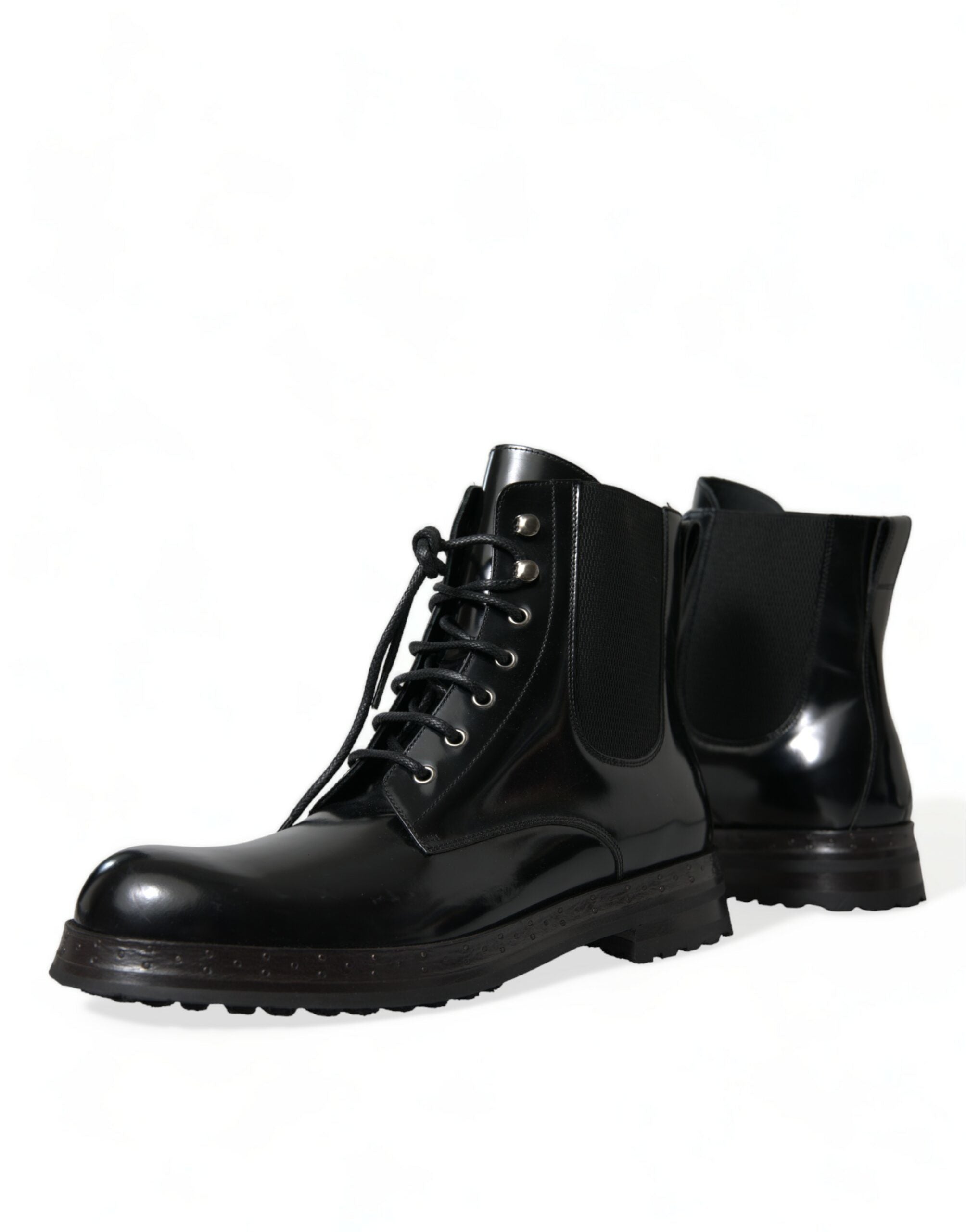 Dolce & Gabbana Black Leather Lace Up Mid Calf Boots Shoes - DEA STILOSA MILANO