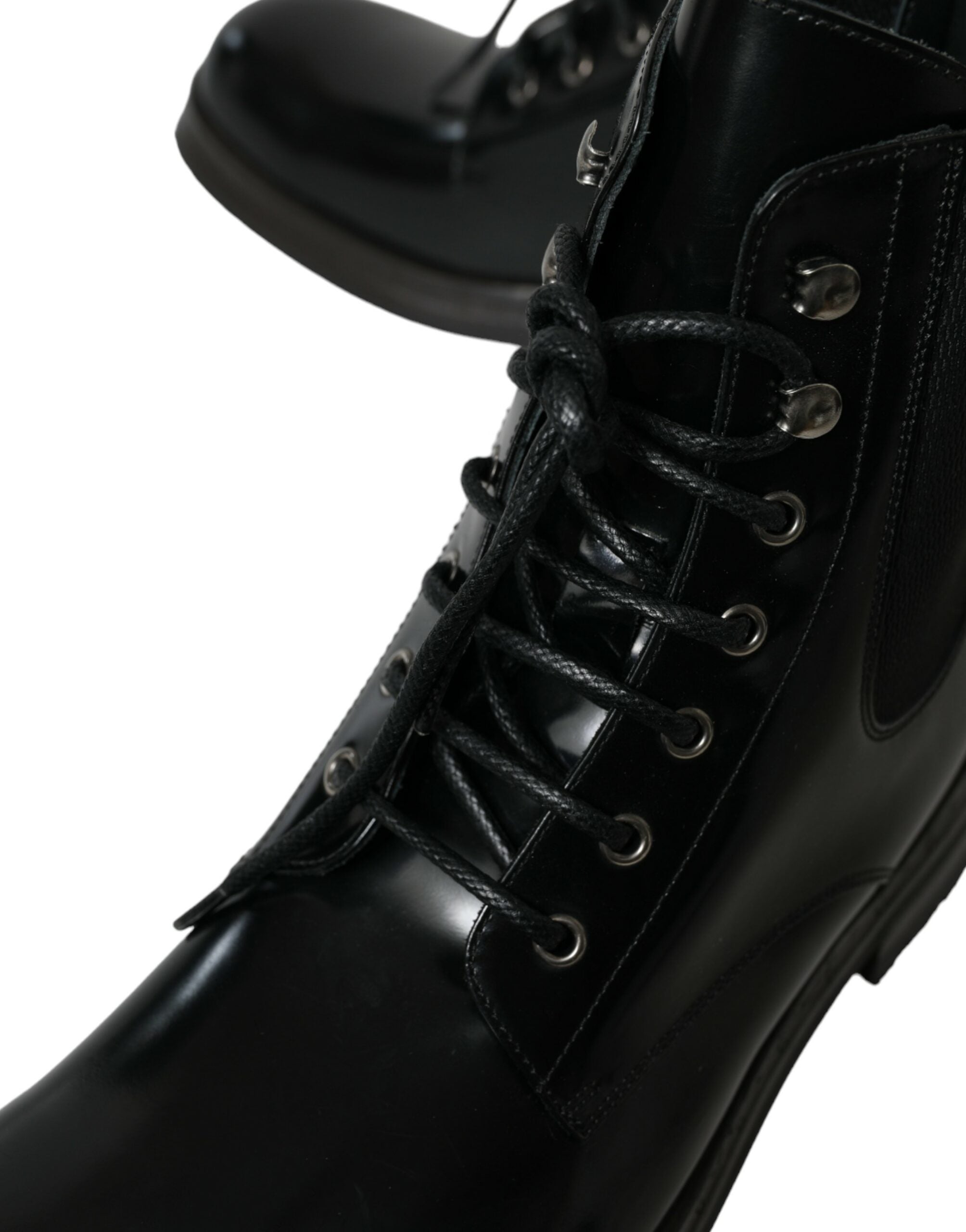 Dolce & Gabbana Black Leather Lace Up Mid Calf Boots Shoes - DEA STILOSA MILANO