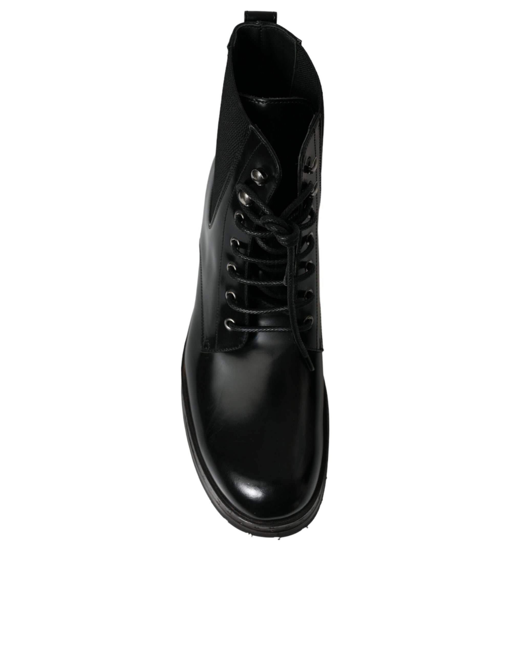 Dolce & Gabbana Black Leather Lace Up Mid Calf Boots Shoes - DEA STILOSA MILANO