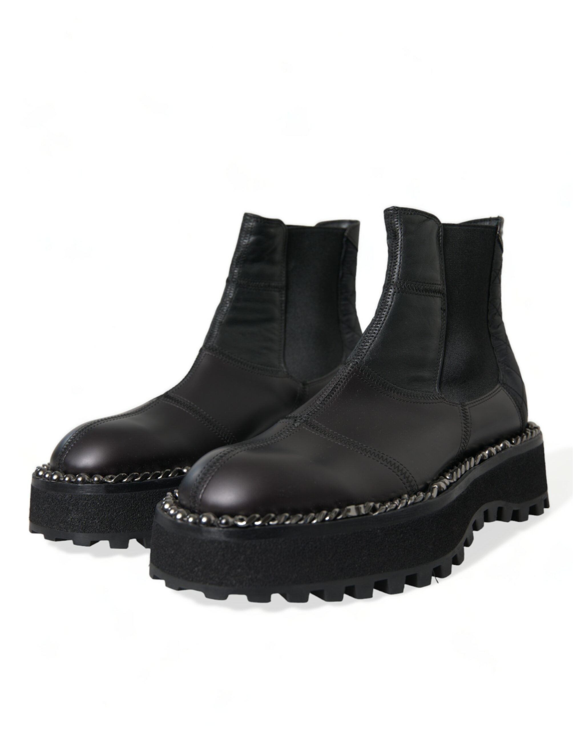 Dolce & Gabbana Black Leather Slip On Stretch Chelsea Boots Shoes - DEA STILOSA MILANO