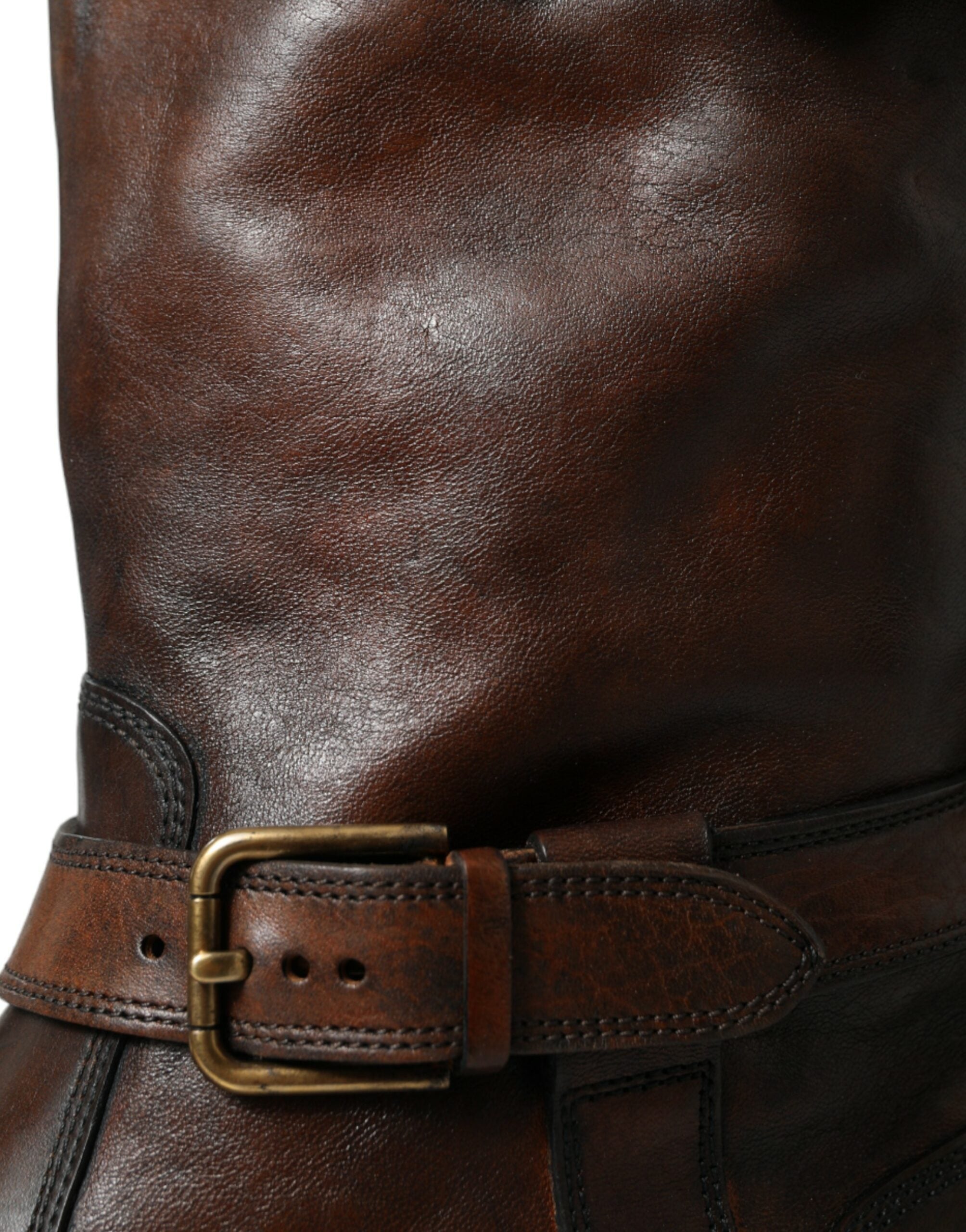Dolce & Gabbana Brown Leather Mid Calf Biker Boots Shoes - DEA STILOSA MILANO