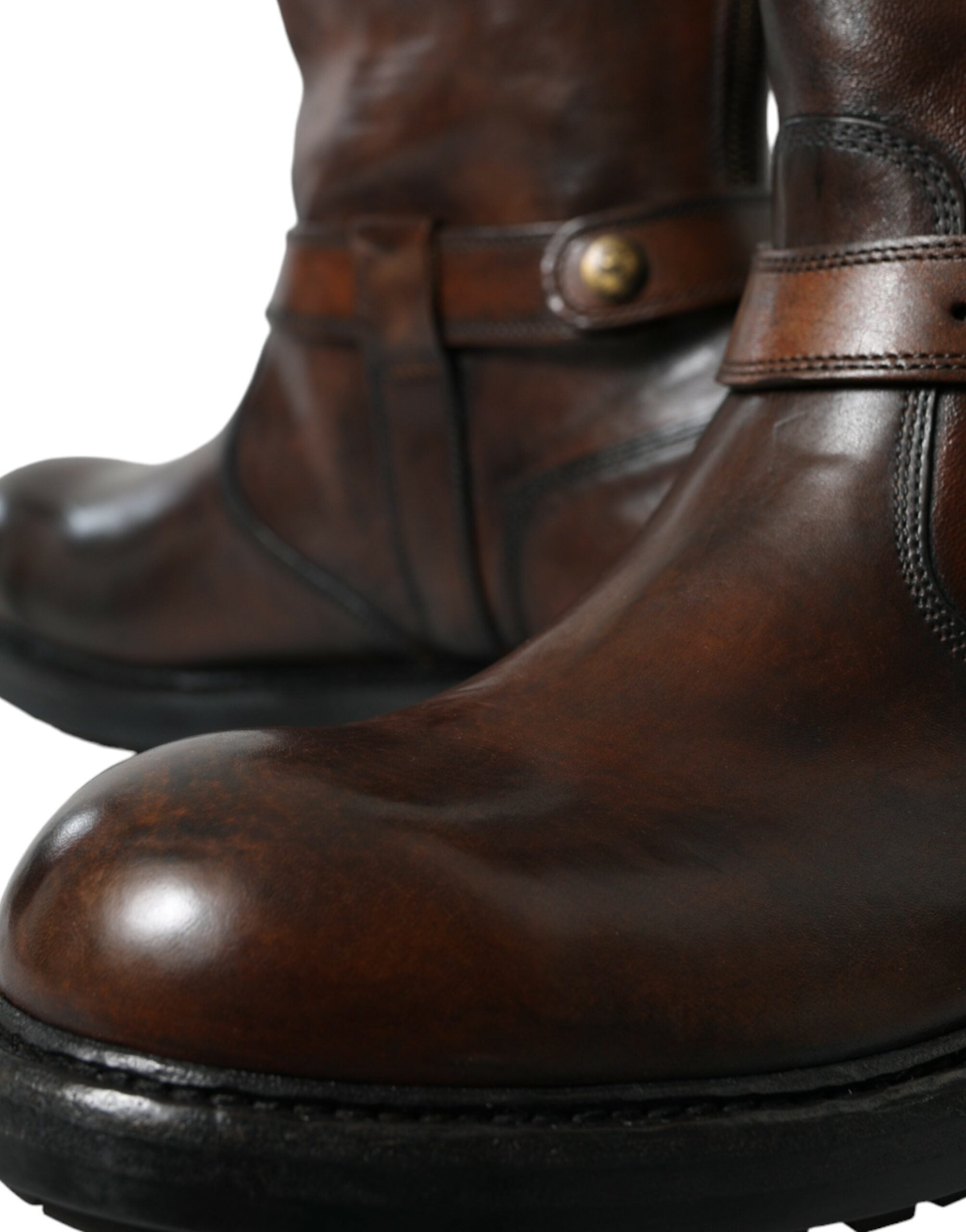 Dolce & Gabbana Brown Leather Mid Calf Biker Boots Shoes - DEA STILOSA MILANO