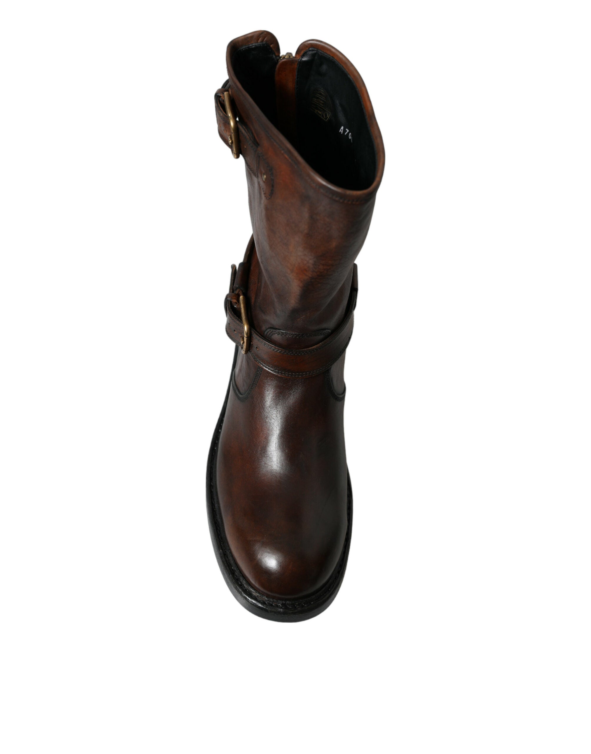 Dolce & Gabbana Brown Leather Mid Calf Biker Boots Shoes - DEA STILOSA MILANO
