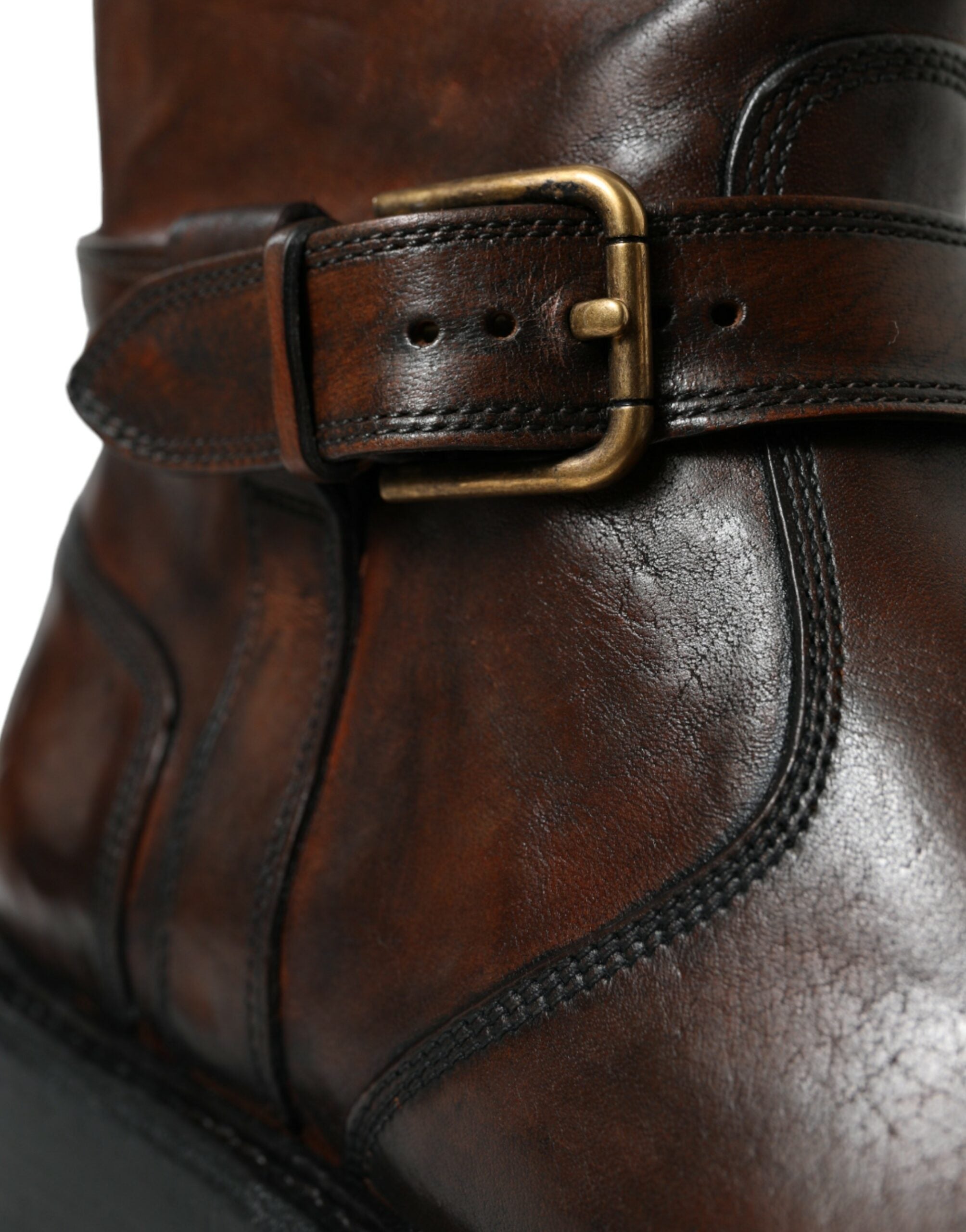 Dolce & Gabbana Brown Leather Mid Calf Biker Boots Shoes - DEA STILOSA MILANO