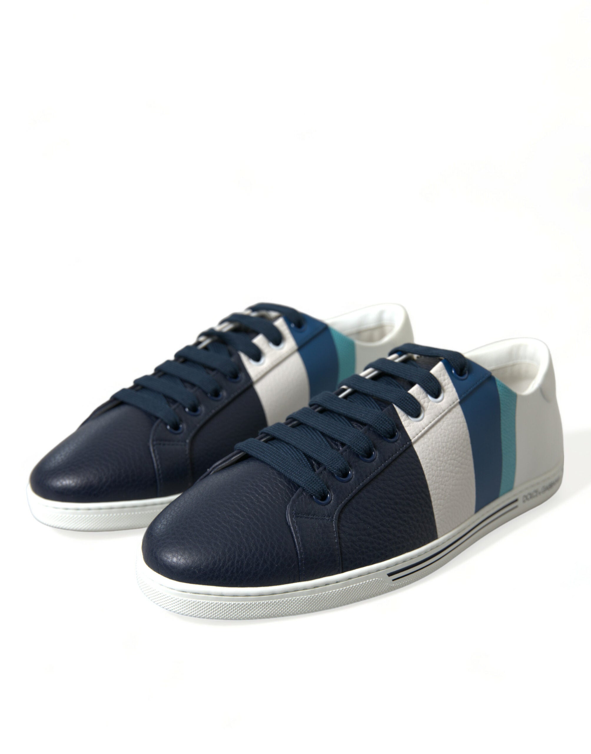 Dolce & Gabbana White Blue Leather Low Top Sneakers Shoes - DEA STILOSA MILANO