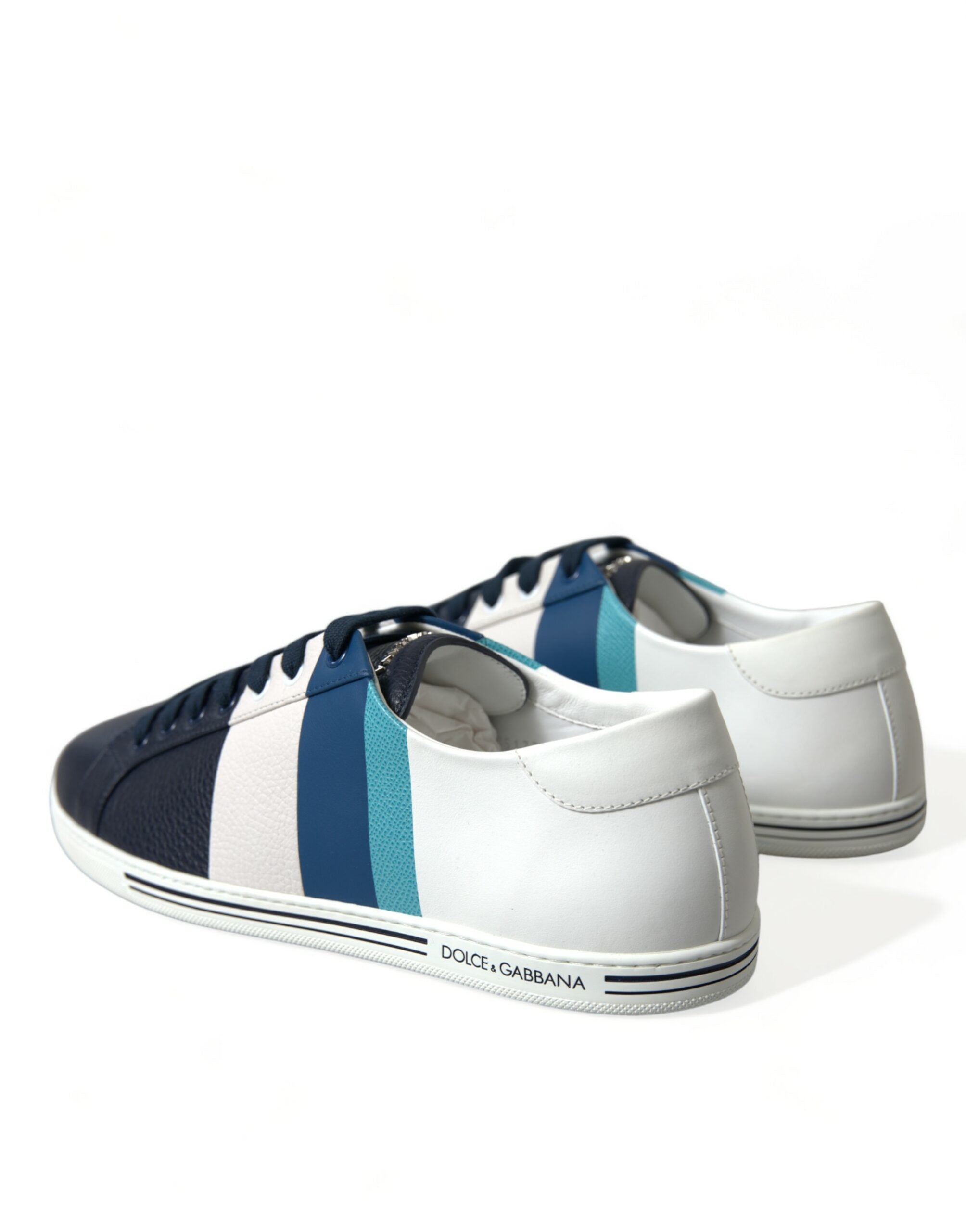 Dolce & Gabbana White Blue Leather Low Top Sneakers Shoes - DEA STILOSA MILANO