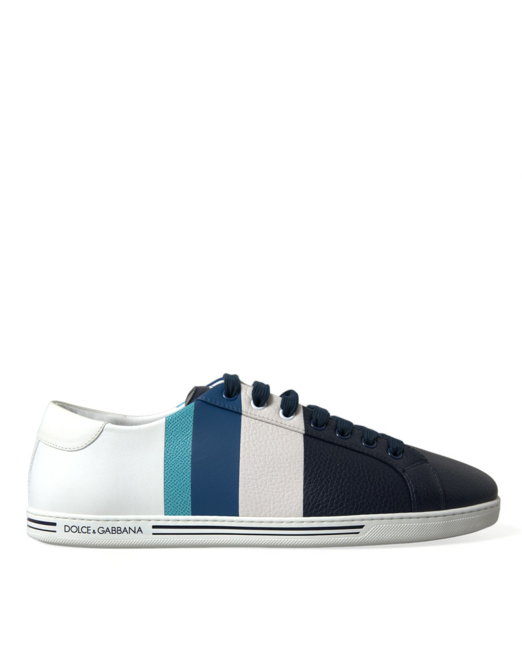 Dolce & Gabbana White Blue Leather Low Top Sneakers Shoes - DEA STILOSA MILANO