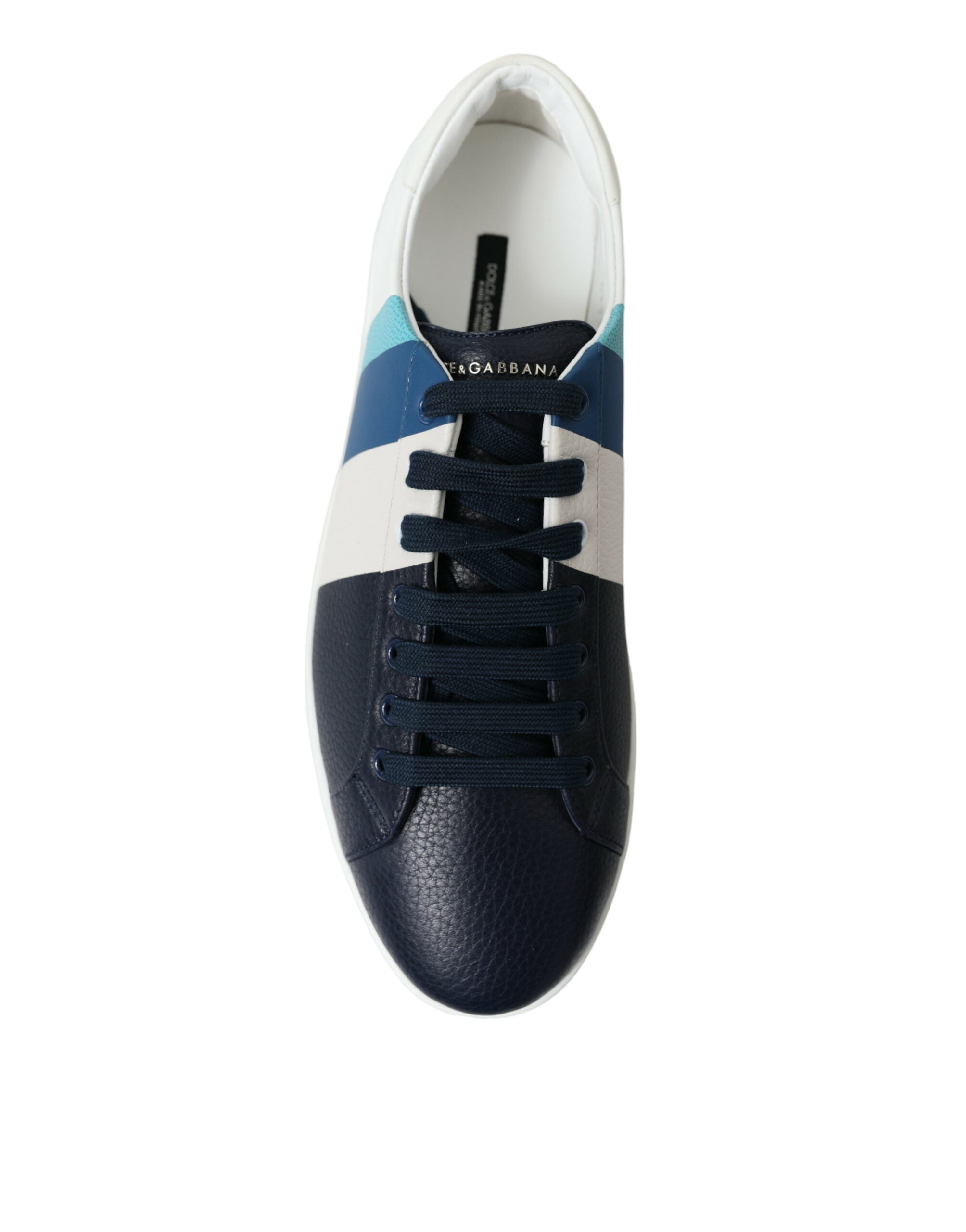 Dolce & Gabbana White Blue Leather Low Top Sneakers Shoes - DEA STILOSA MILANO