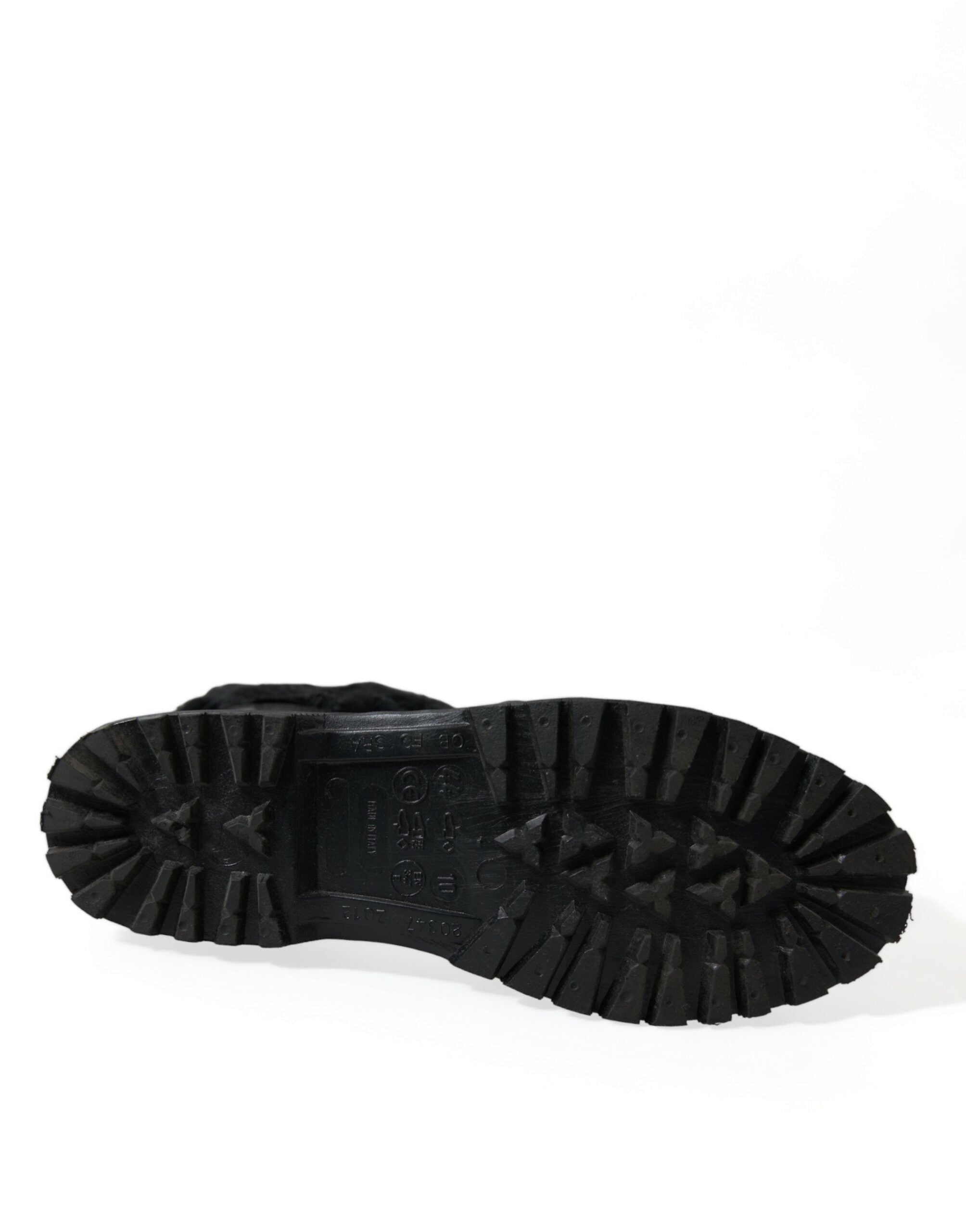 Dolce & Gabbana Black Rubber Lace Up Shearling Rain Boots Shoes - DEA STILOSA MILANO