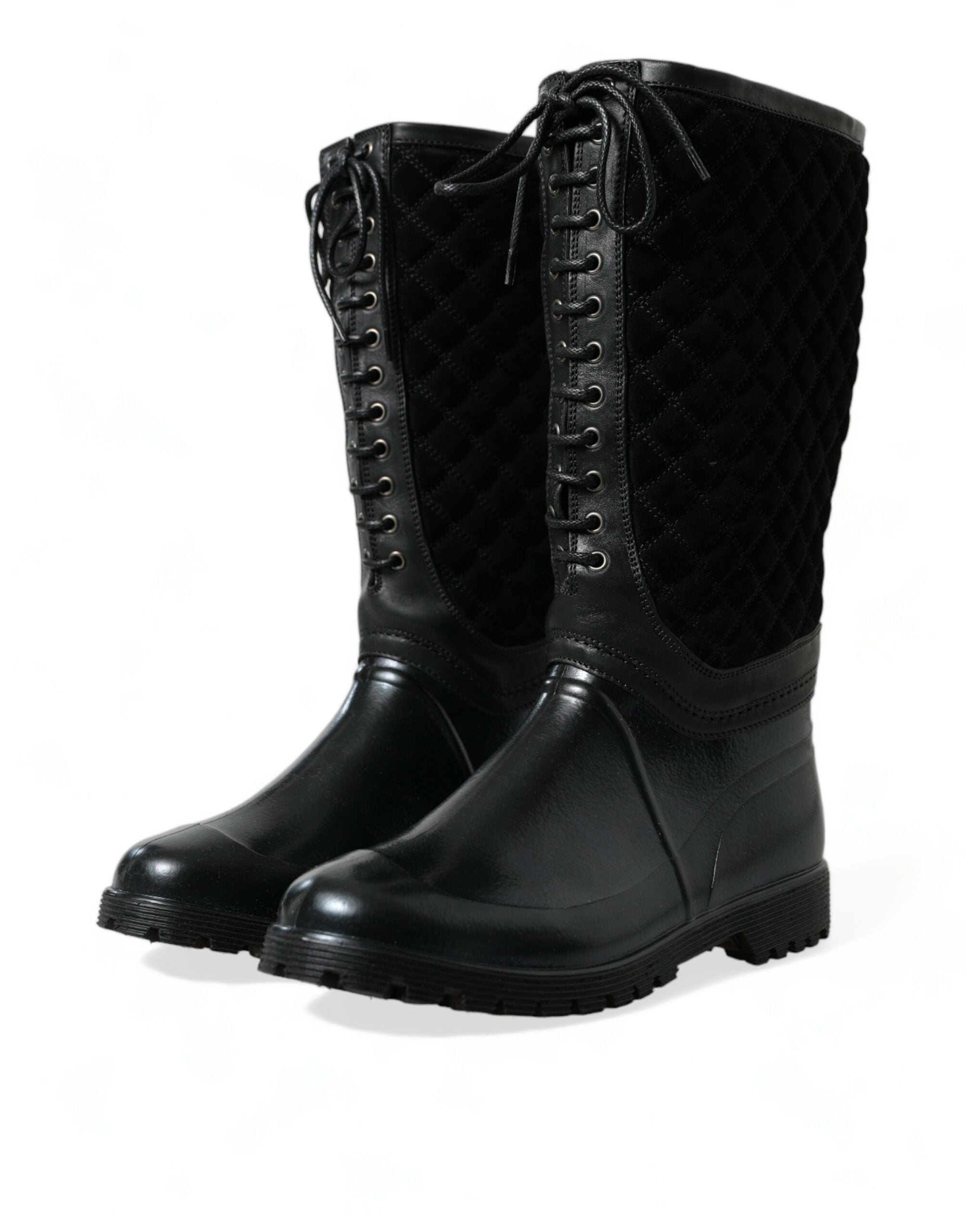 Dolce & Gabbana Black Chioggia Rubber Suede Rain Boots Shoes - DEA STILOSA MILANO