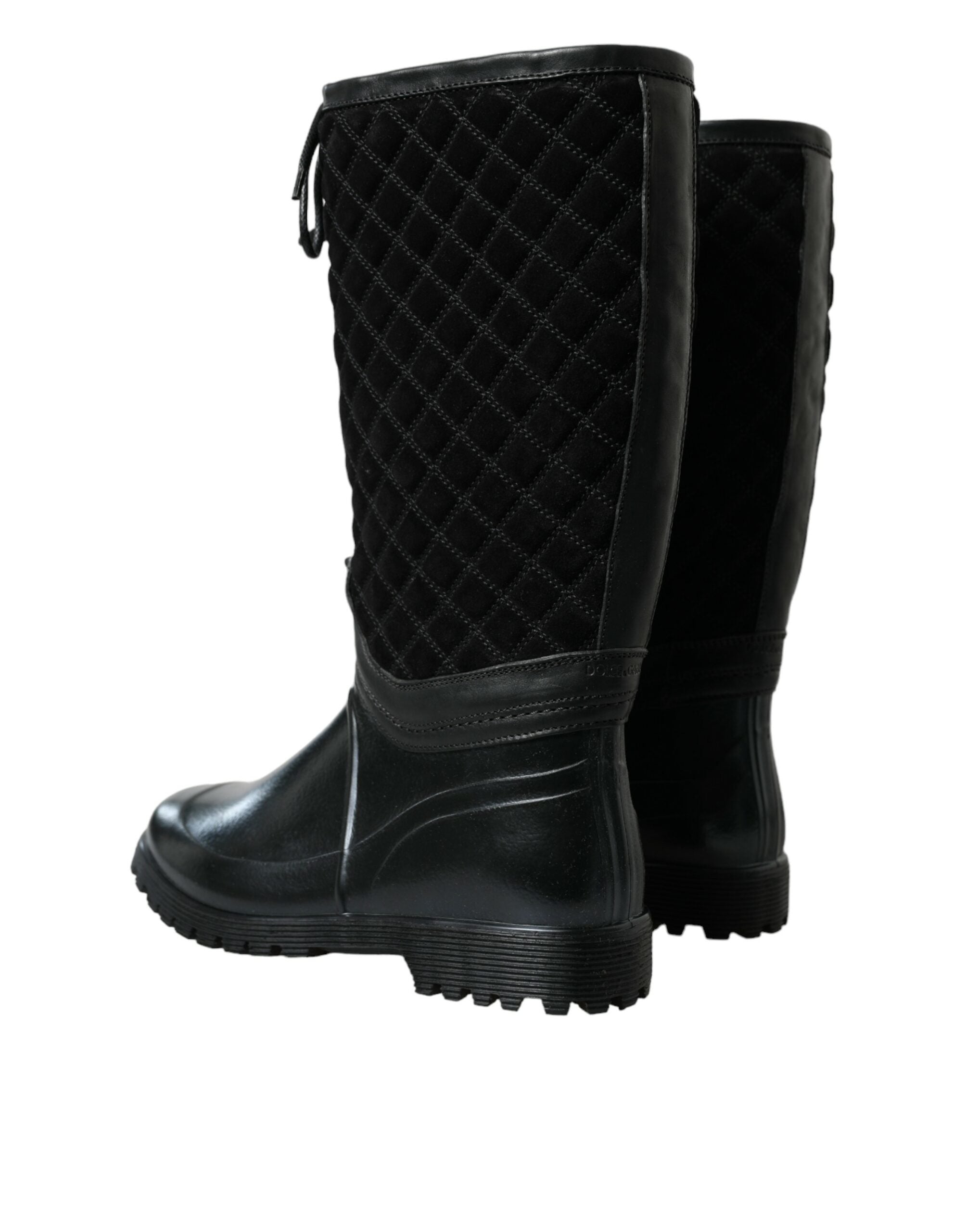 Dolce & Gabbana Black Chioggia Rubber Suede Rain Boots Shoes - DEA STILOSA MILANO