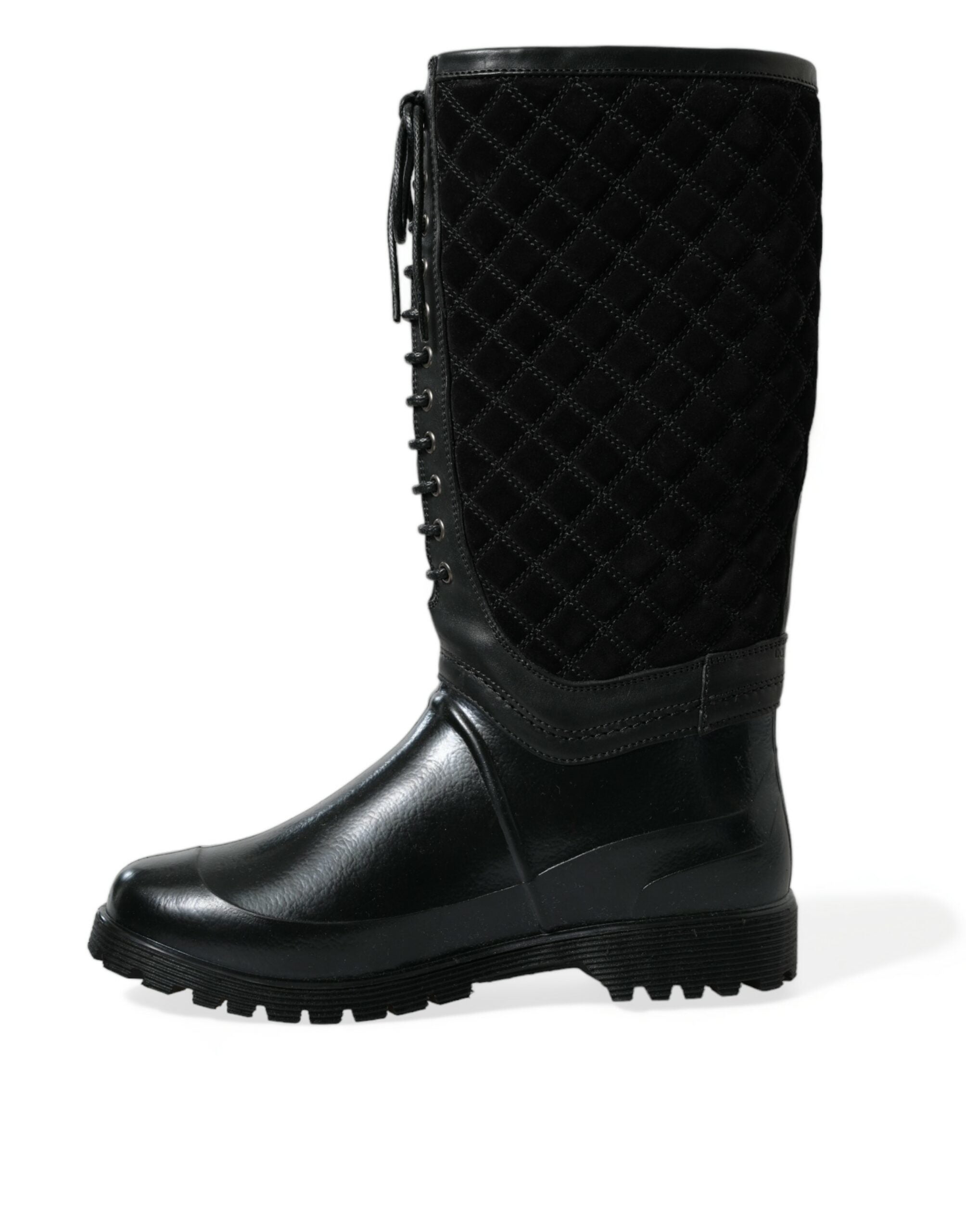 Dolce & Gabbana Black Chioggia Rubber Suede Rain Boots Shoes - DEA STILOSA MILANO