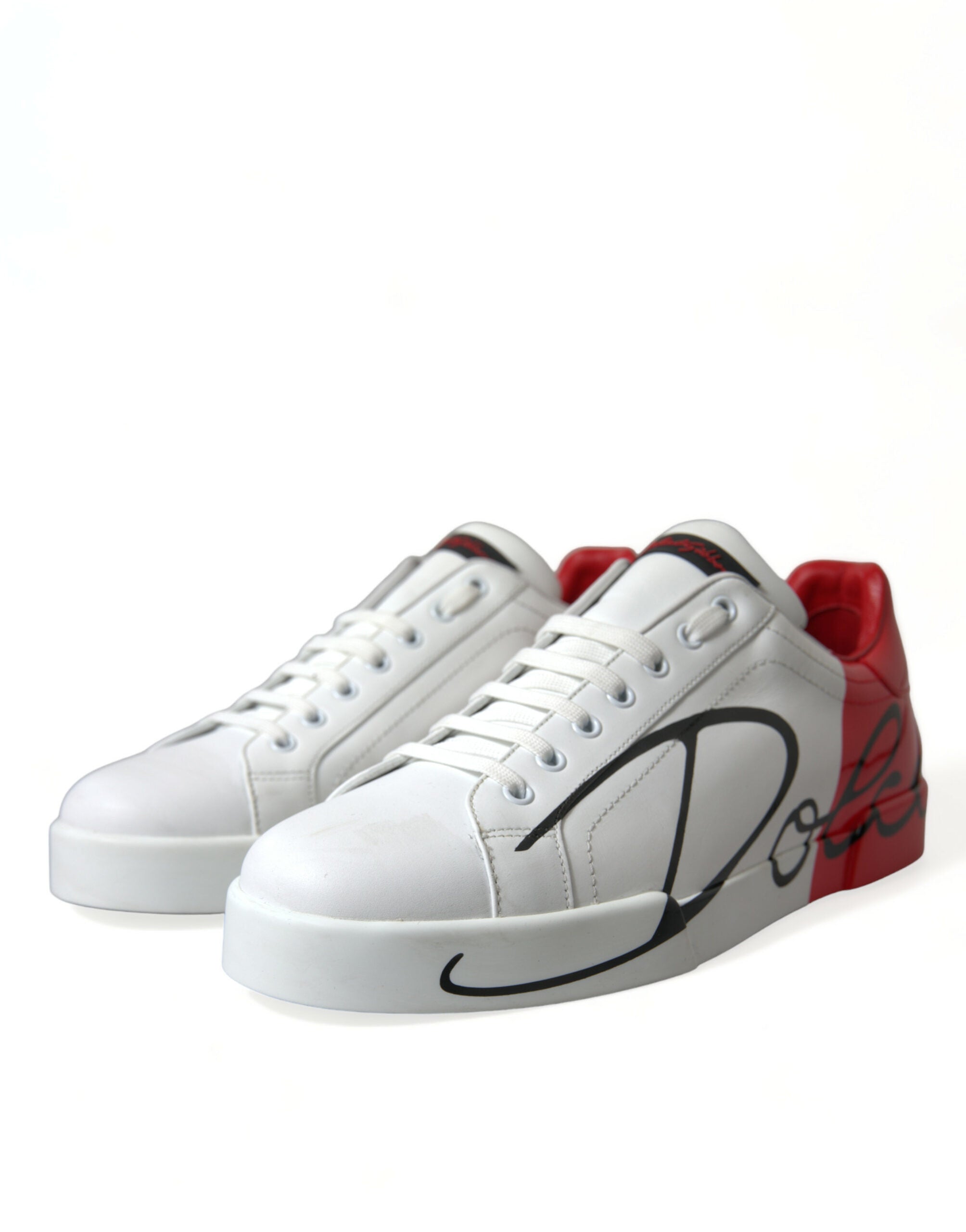 Dolce & Gabbana White Red Leather Low Top Sneakers Shoes - DEA STILOSA MILANO