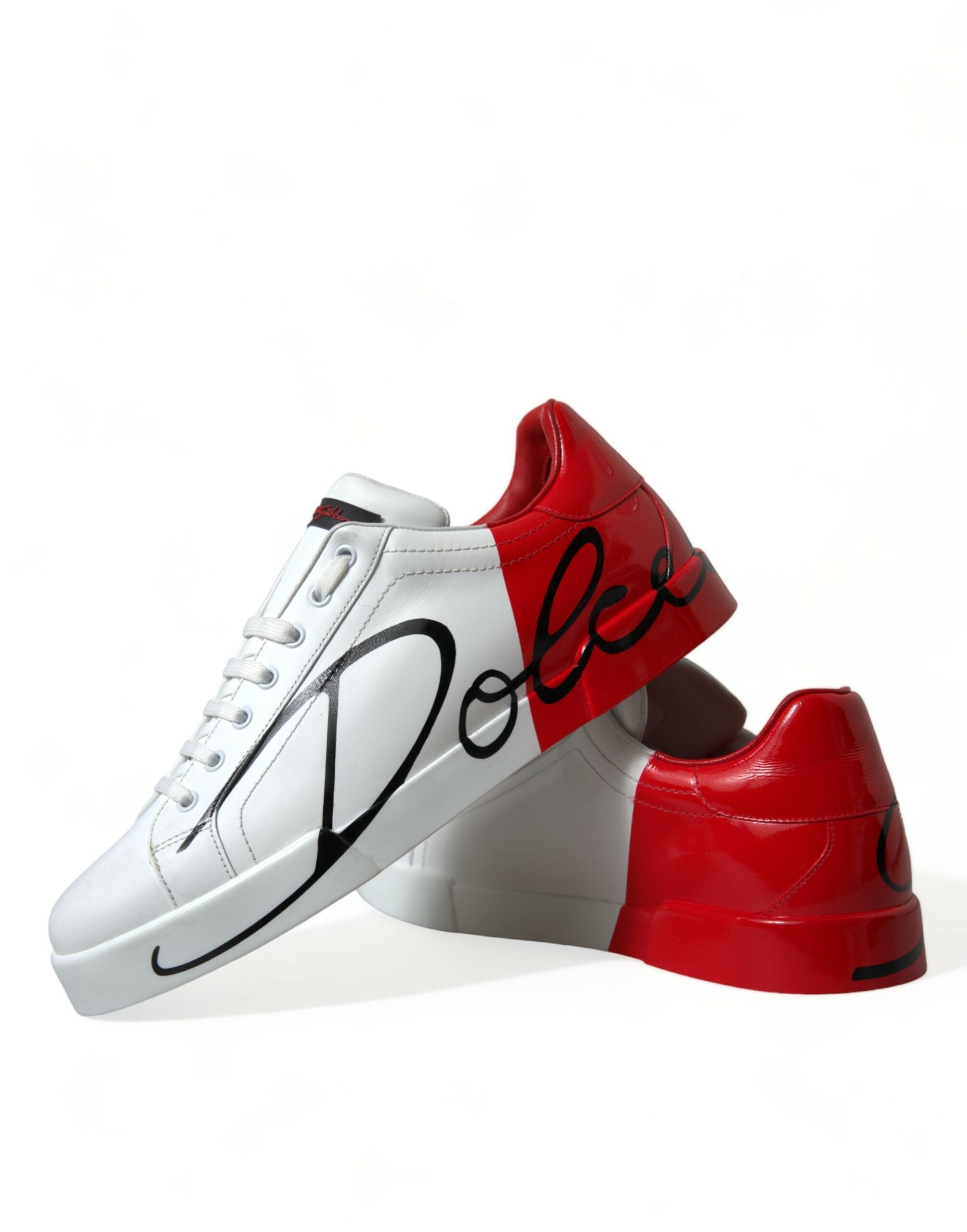 Dolce & Gabbana White Red Leather Low Top Sneakers Shoes - DEA STILOSA MILANO