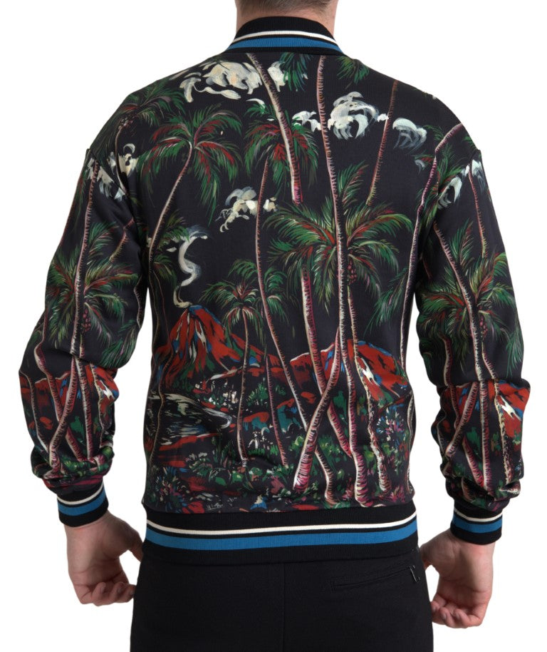 Dolce & Gabbana Black Palm Tree Cotton Full Zip Sweatshirt - DEA STILOSA MILANO