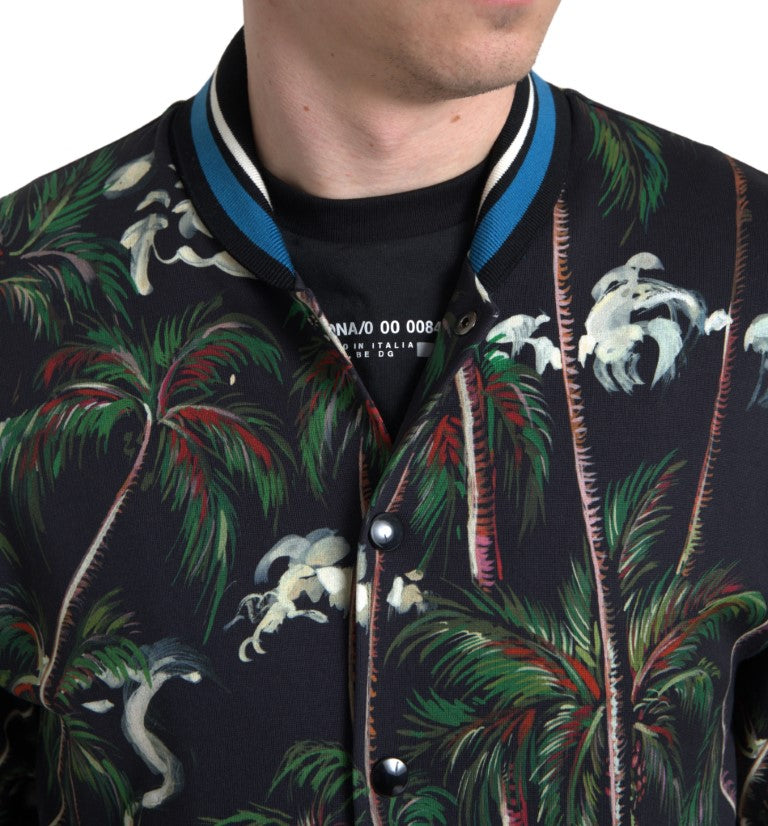 Dolce & Gabbana Black Palm Tree Cotton Full Zip Sweatshirt - DEA STILOSA MILANO