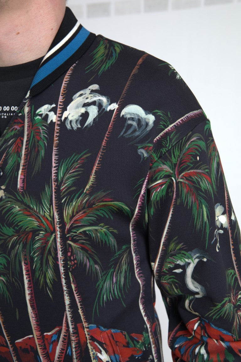 Dolce & Gabbana Black Palm Tree Cotton Full Zip Sweatshirt - DEA STILOSA MILANO