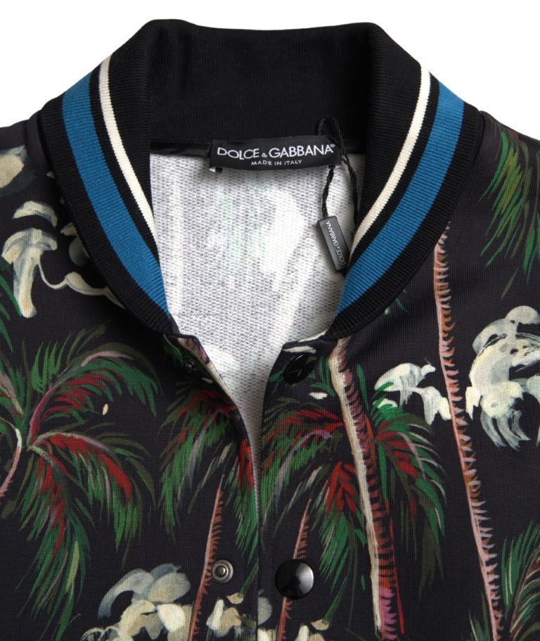 Dolce & Gabbana Black Palm Tree Cotton Full Zip Sweatshirt - DEA STILOSA MILANO