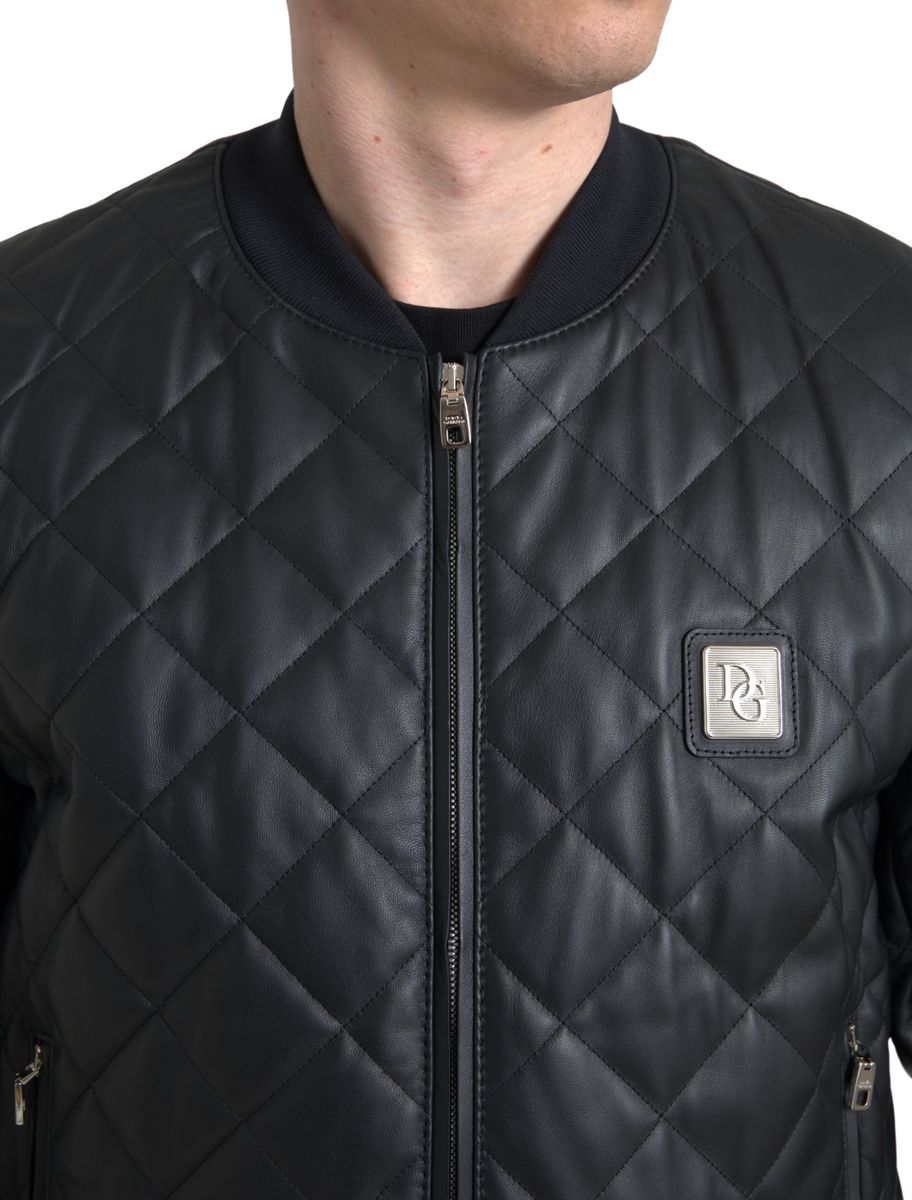 Dolce & Gabbana Black Leather Full Zip Quilted Jacket - DEA STILOSA MILANO