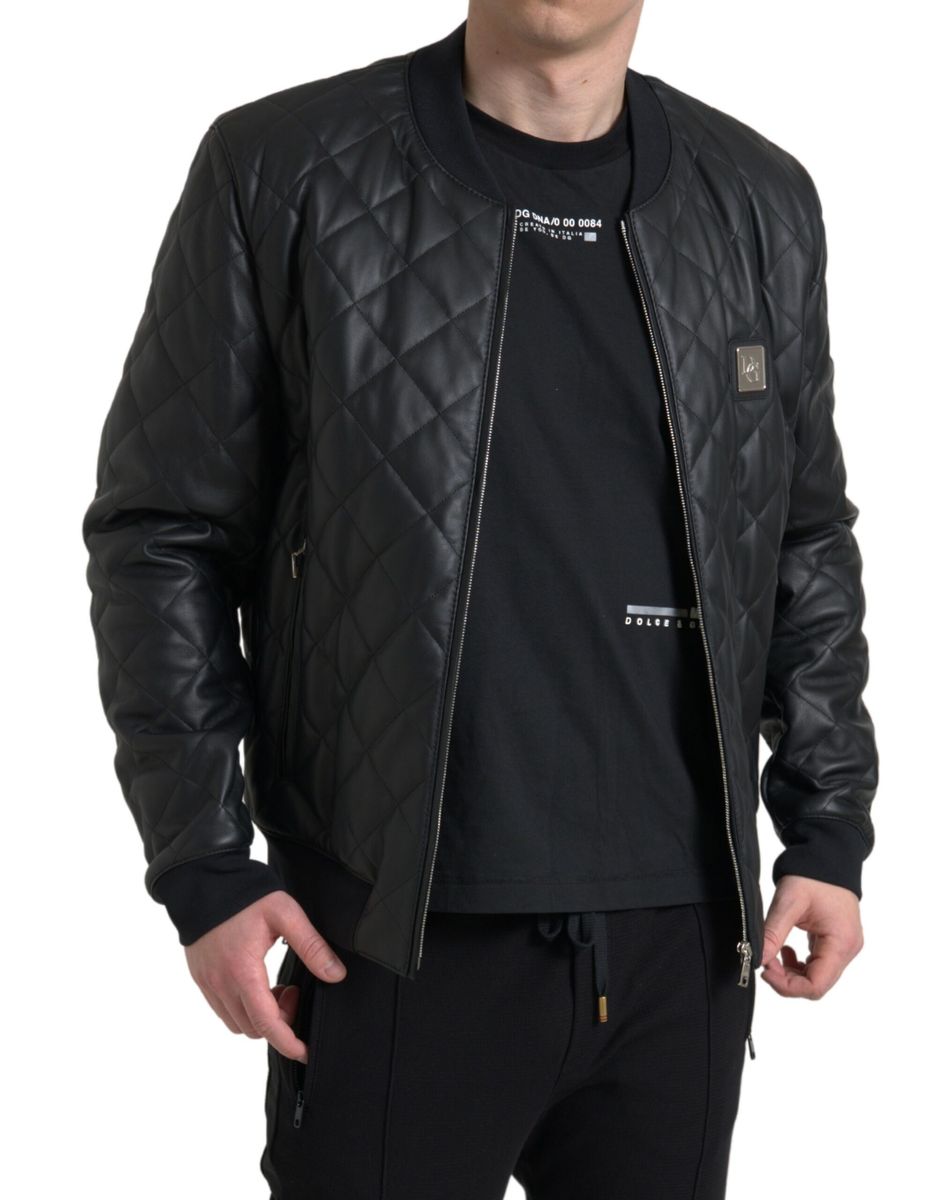 Dolce & Gabbana Black Leather Full Zip Quilted Jacket - DEA STILOSA MILANO