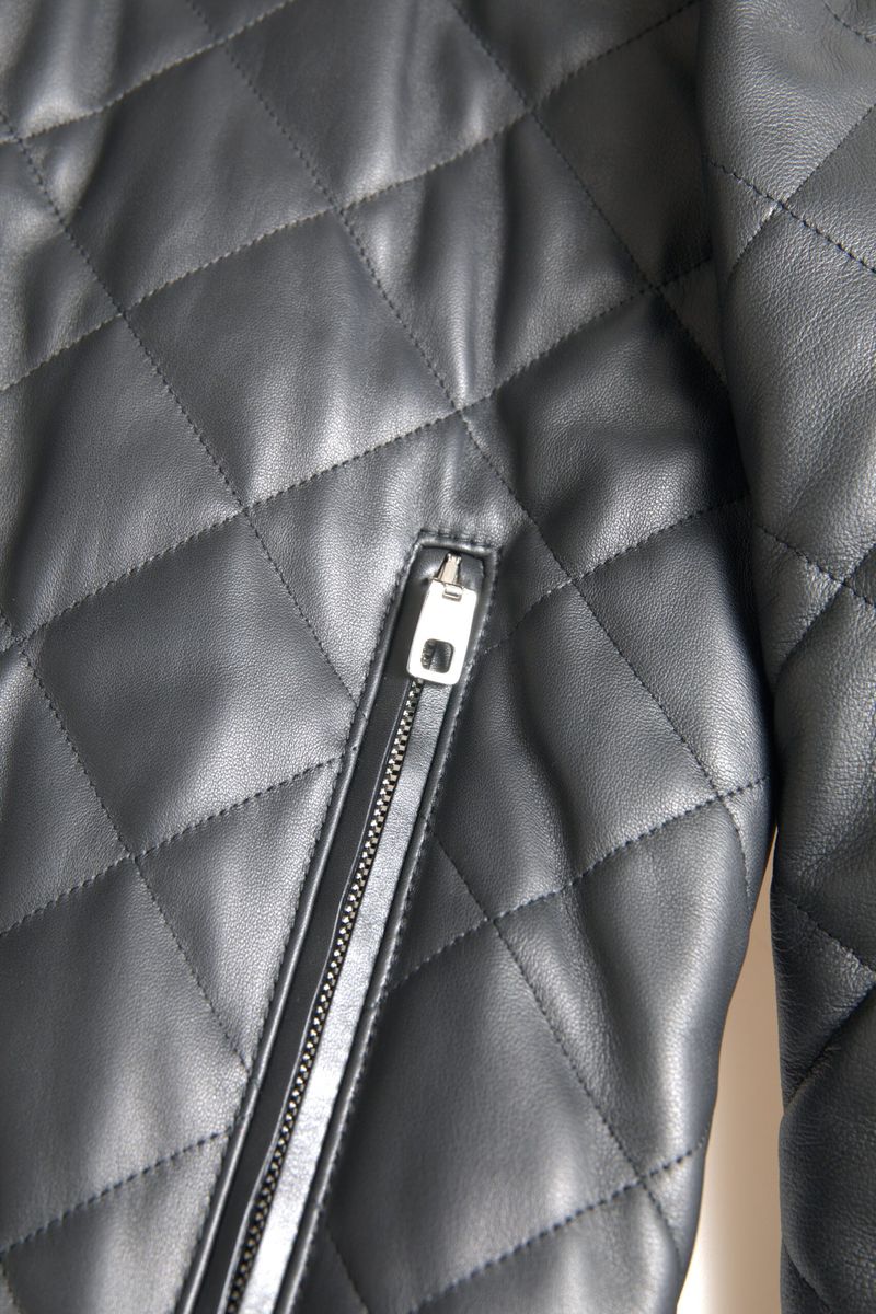 Dolce & Gabbana Black Leather Full Zip Quilted Jacket - DEA STILOSA MILANO