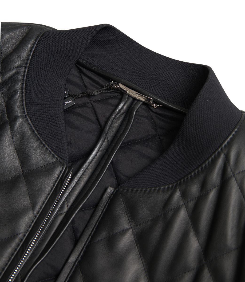 Dolce & Gabbana Black Leather Full Zip Quilted Jacket - DEA STILOSA MILANO
