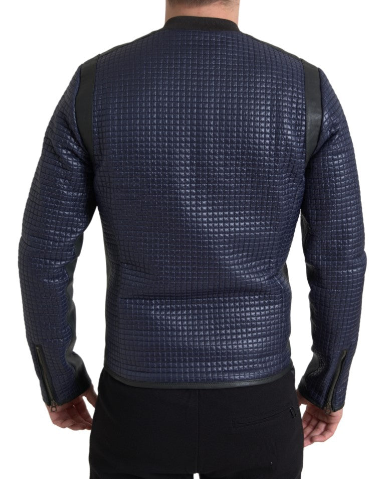 Dolce & Gabbana Blue Nylon Sheep Full Zip Men Biker Jacket - DEA STILOSA MILANO