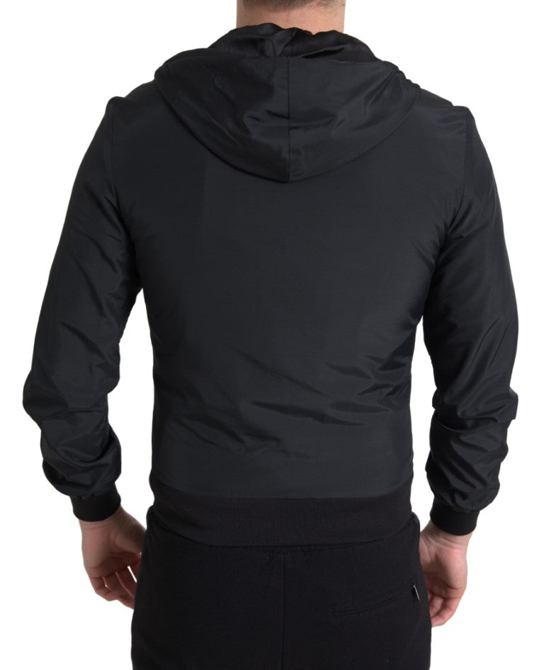 Dolce & Gabbana Black Hooded Nylon Bomber Full Zip Sweater - DEA STILOSA MILANO