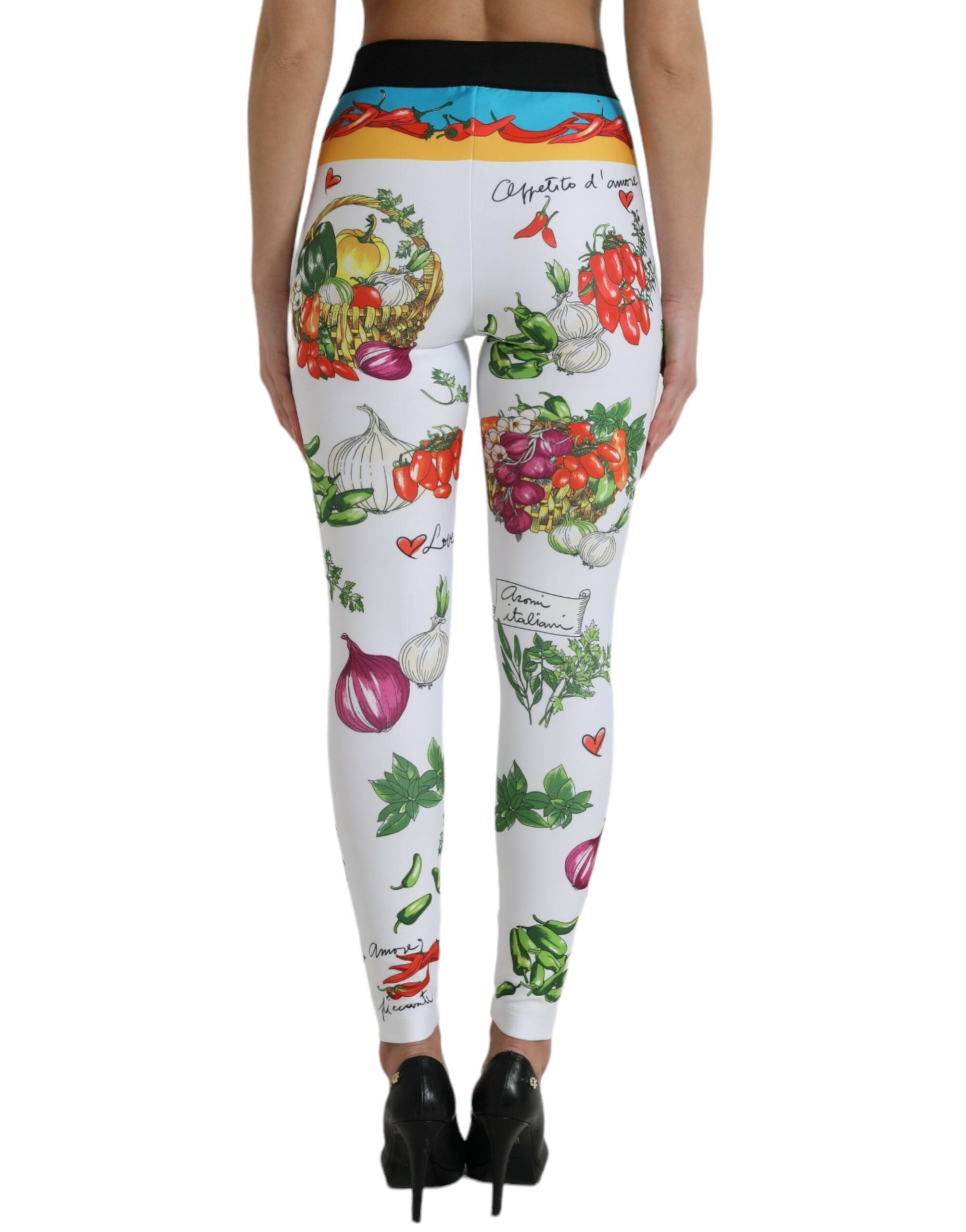 Dolce & Gabbana White Vegetables High Waist Leggings Pants - DEA STILOSA MILANO