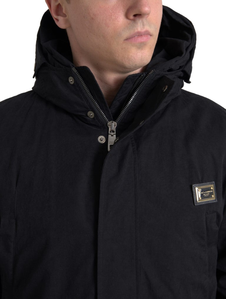 Dolce & Gabbana Black Hooded Parka Cotton Trench coat Jacket - DEA STILOSA MILANO